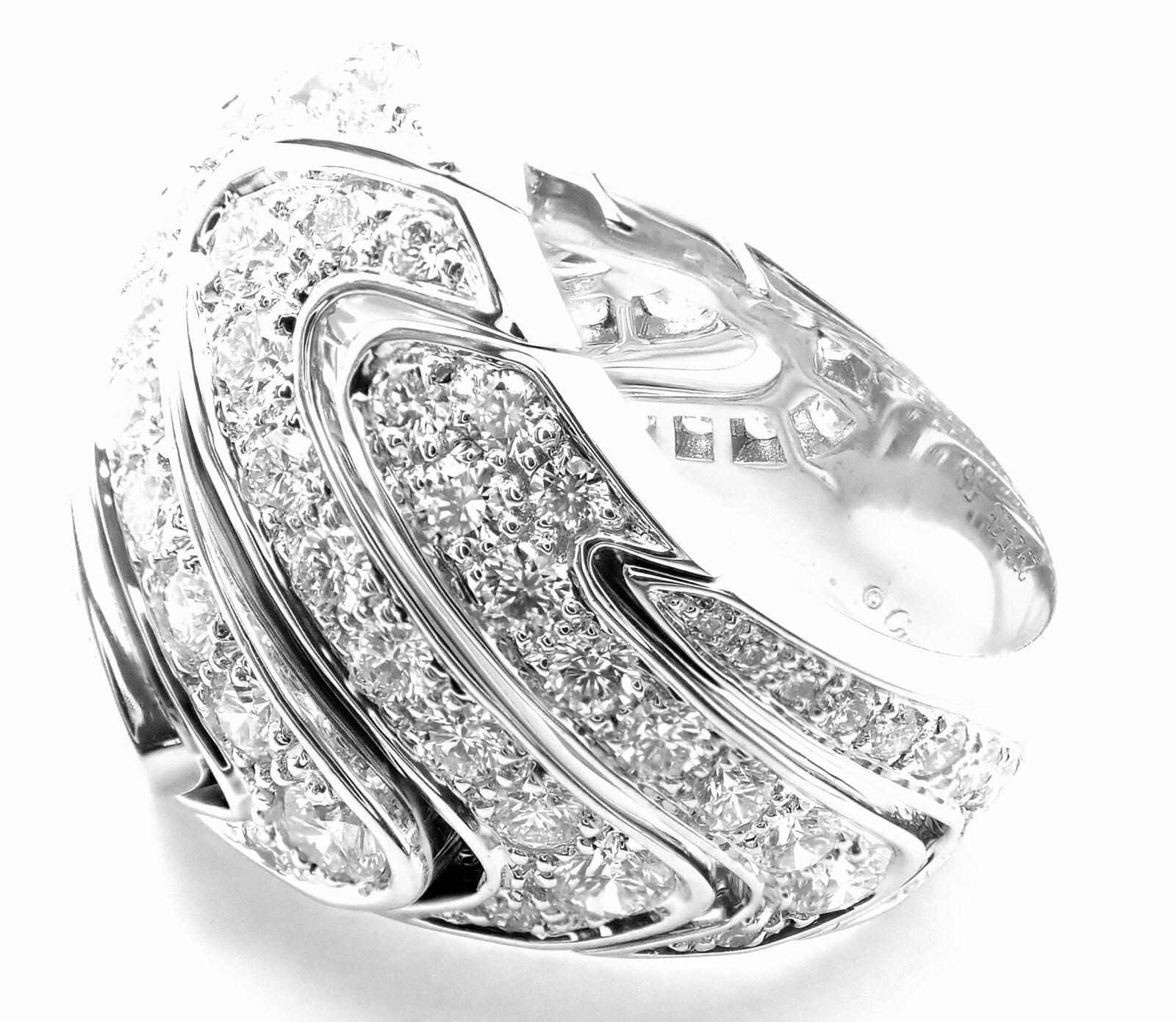 Authentic Cartier 18k White Gold Diamond Waves Large Ring - Luxury Jewelry for Women, Perfect for Weddings, Anniversaries & Special Occasions