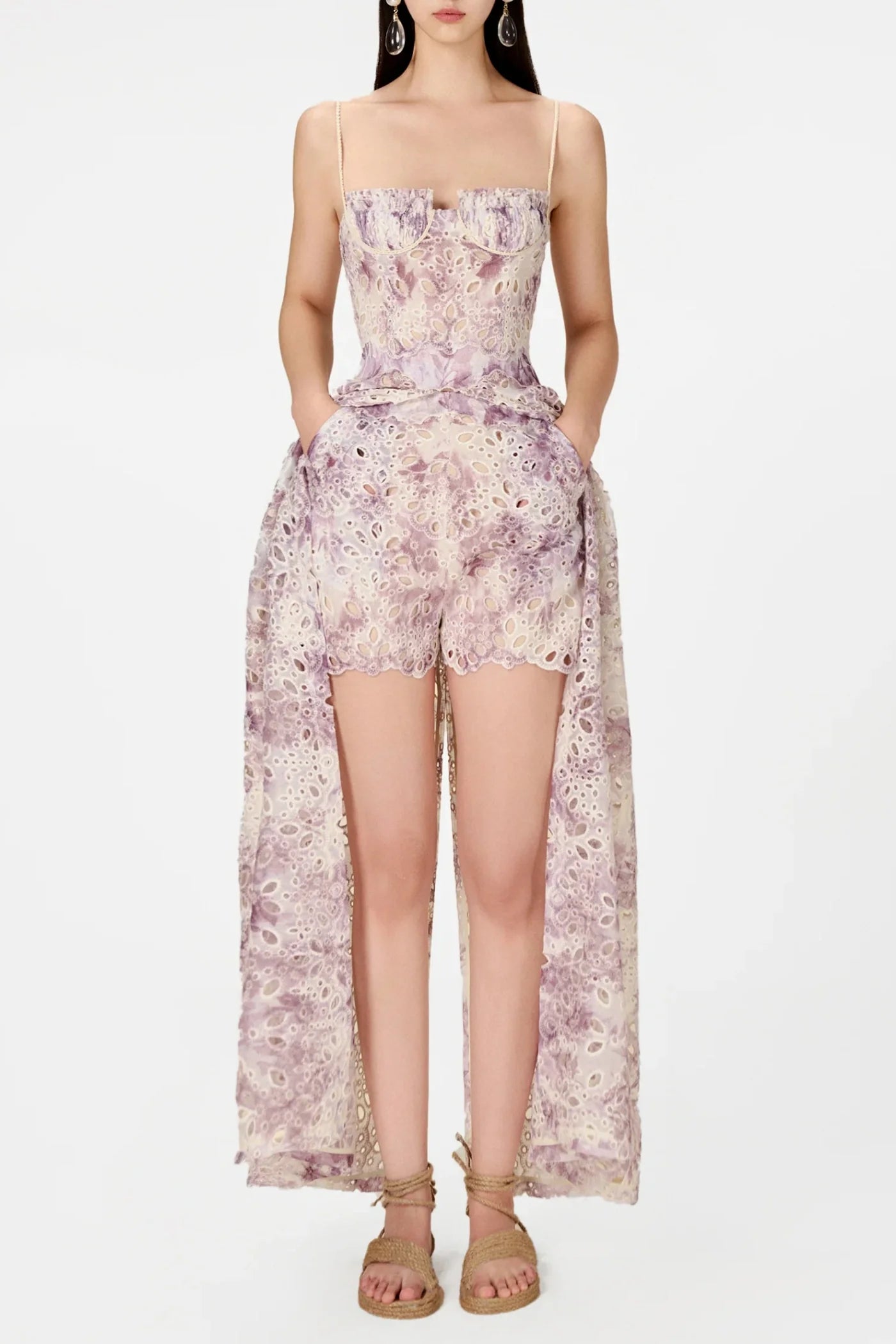 Abetzi Floral Embroidered Shorts & Maxi Dress Set - Purple Summer Outfit for Beach Vacation & Boho Style