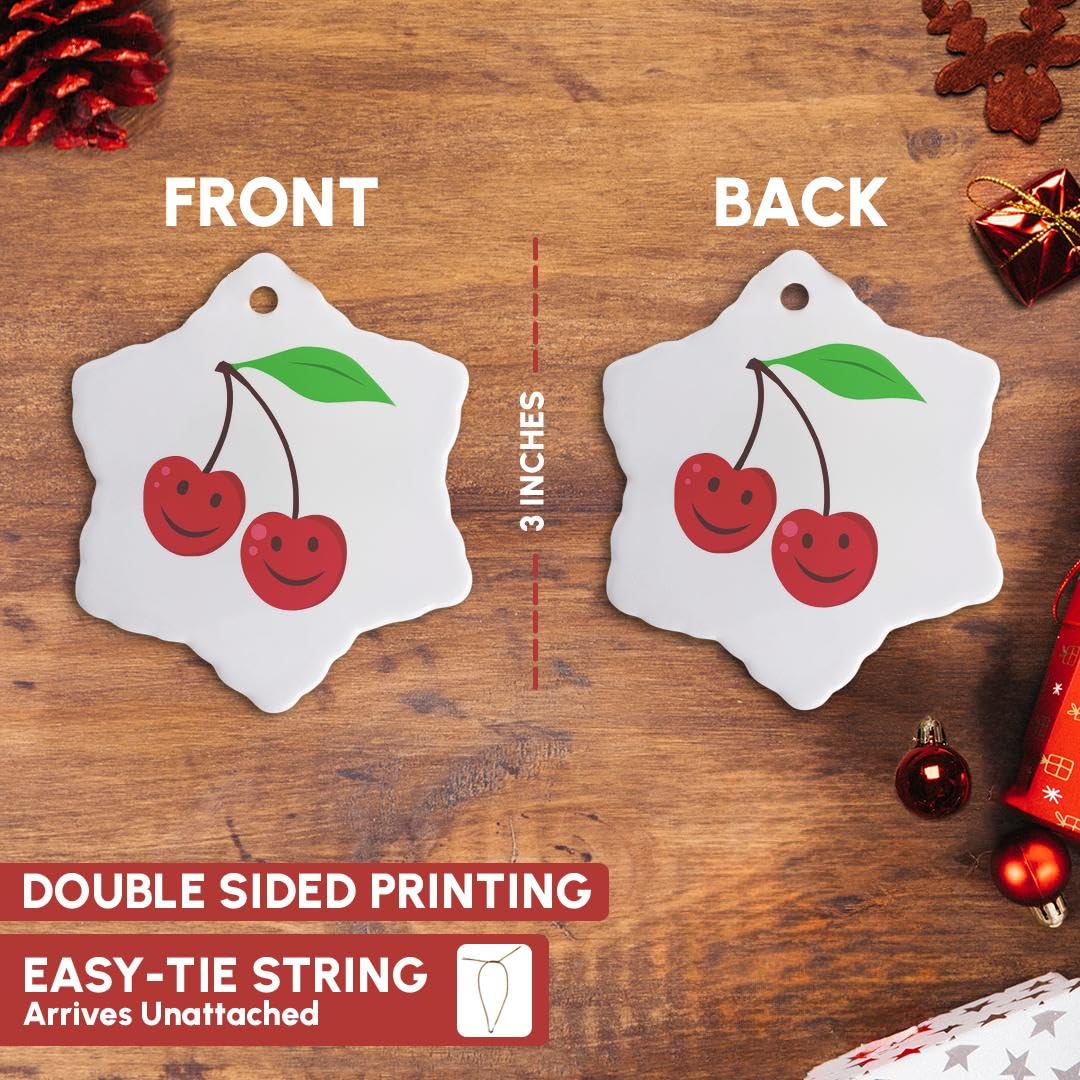 3D Rose Happy Face Cherries Fruit Cartoon Snowflake Ornament - Fun Holiday Decor for Christmas Tree, Home & Office Party Decoration