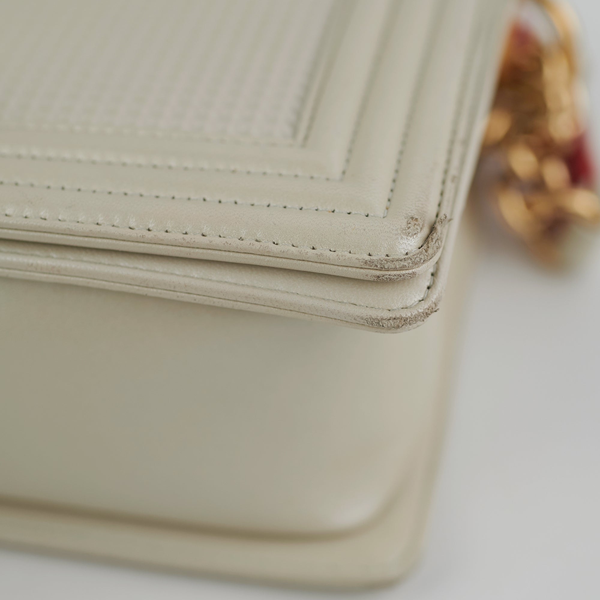 Chanel Old Medium Cube Embossed Boy Bag in White - Luxury Crossbody Bag for Women, Perfect for Date Night & Special Occasions