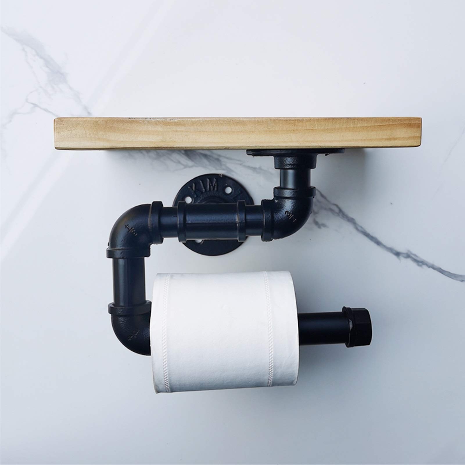 Black Metal Wall Mounted Kitchen Paper Towel Holder - 25×15cm Industrial Style Roll Dispenser for Kitchen, Bathroom & Laundry Storage Rack - Perfect for Small Spaces & Water Pipe Shelves Organization
