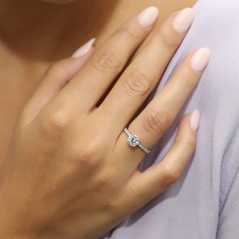 BERRICLE Sterling Silver 1 Carat Round Cut Cubic Zirconia Solitaire Engagement Ring & Wedding Band Set for Women - Rhodium Plated Size 4-10 - Perfect for Proposals, Anniversaries & Romantic Gifts