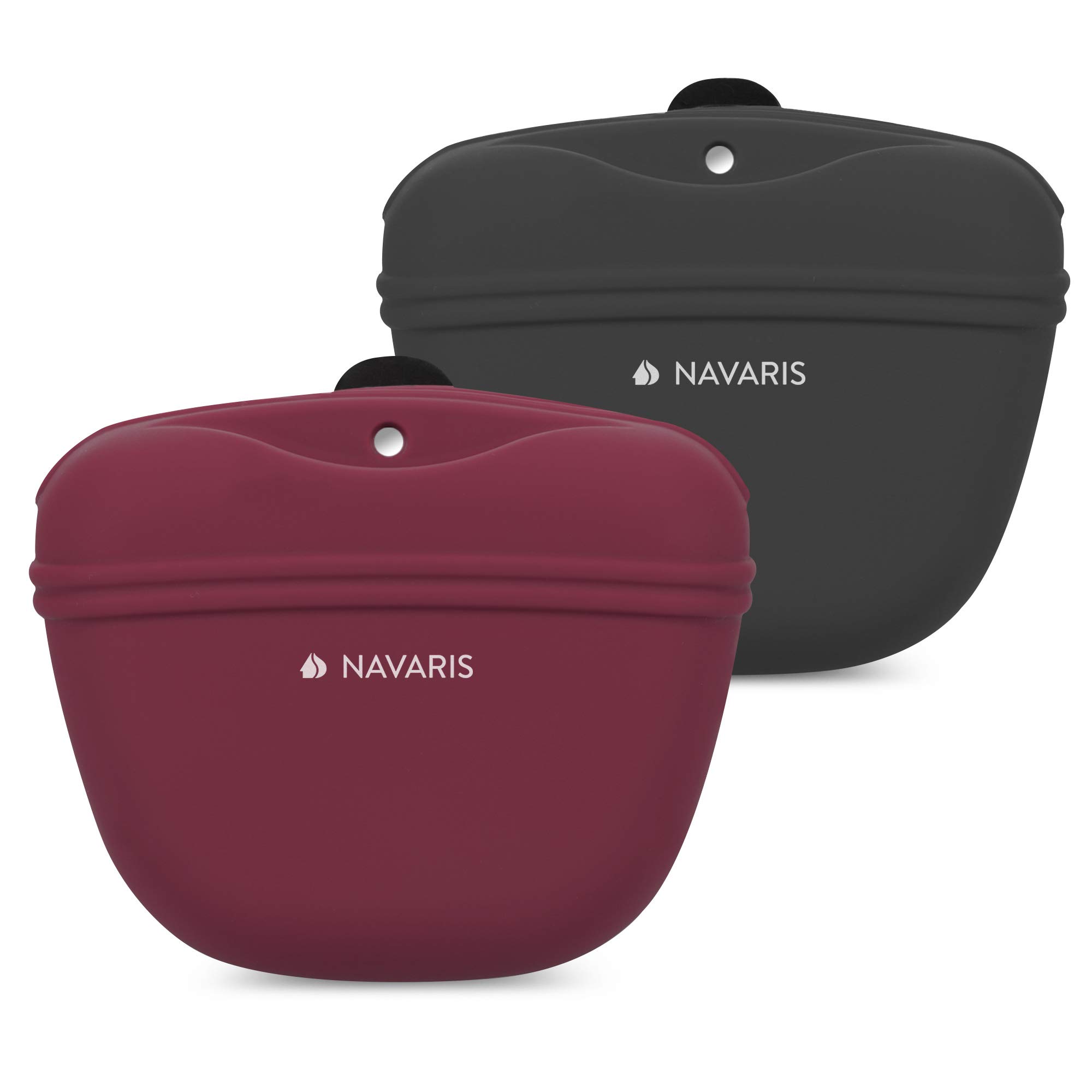 Navaris Silicone Dog Treat Pouch - 2 Pack Leak-Proof Training Treat Bag with Belt Clip for Dog Walking, Hiking & Outdoor Adventures - Perfect for Puppy Training & Pet Rewards