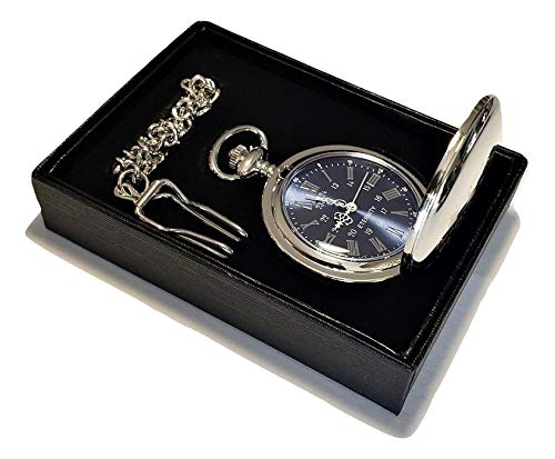 Personalized Engraved Pocket Watches for Men - Vintage Wedding Groomsmen Gifts with Stainless Steel Chain & Gift Box (Silver) - Perfect for Best Man, Father's Day & Anniversary Presents
