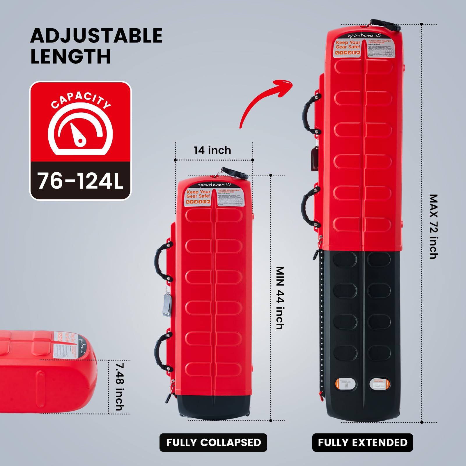 XCMAN 124L Hard Shell Ski and Snowboard Travel Case - Waterproof Airline Approved Storage for Snowboards, Fishing Rods, Water Skis, Spearfishing & Golf Equipment | Perfect for Air Travel, Winter Sports & Outdoor Adventures