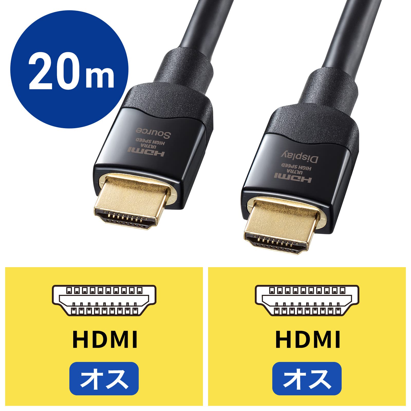 Sanwa Supply KM-HD20-UFB200 20m Fiber Optic HDMI Cable 4K 120Hz 8K 60Hz - Ultra High Speed for Home Theater, Gaming, and Professional AV Installations