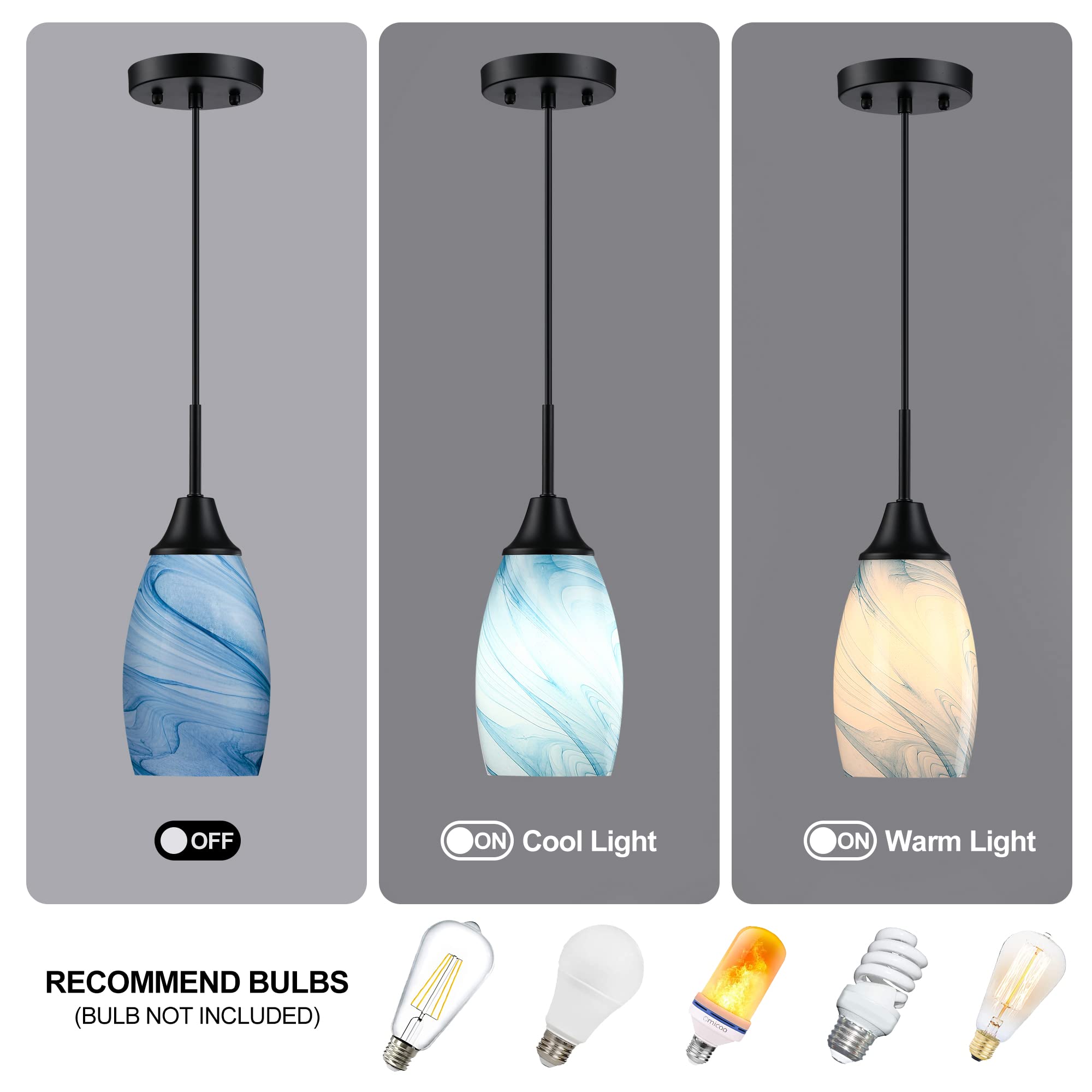 Viinew 3-Pack Mini Blue Marble Glass Pendant Light - 4.72
