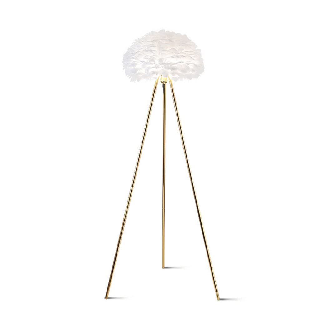 Nordic Feather LED Floor Lamp with Iron Tripod - Modern Standing Light for Living Room, Bedroom, Study | Dimmable Tall Lamp for Cozy Reading & Relaxing