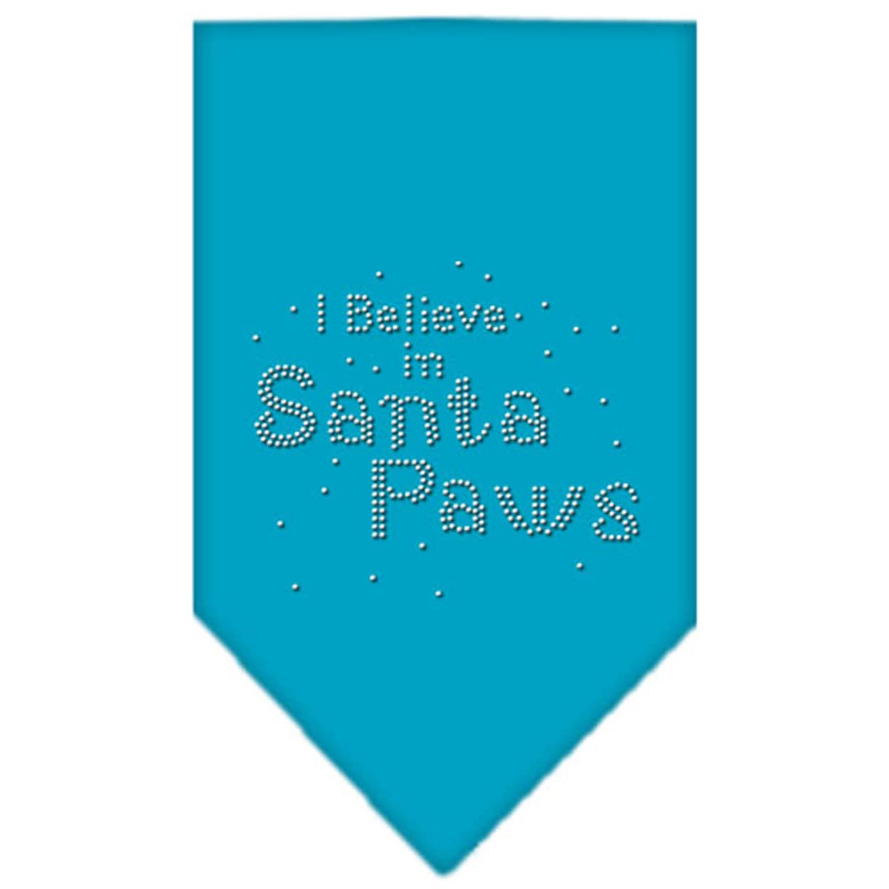 Sparkling Rhinestone Christmas Pet Bandana - 'I Believe In Santa Paws' Turquoise Large Dog Bandana for Holiday Photos & Festive Outfits