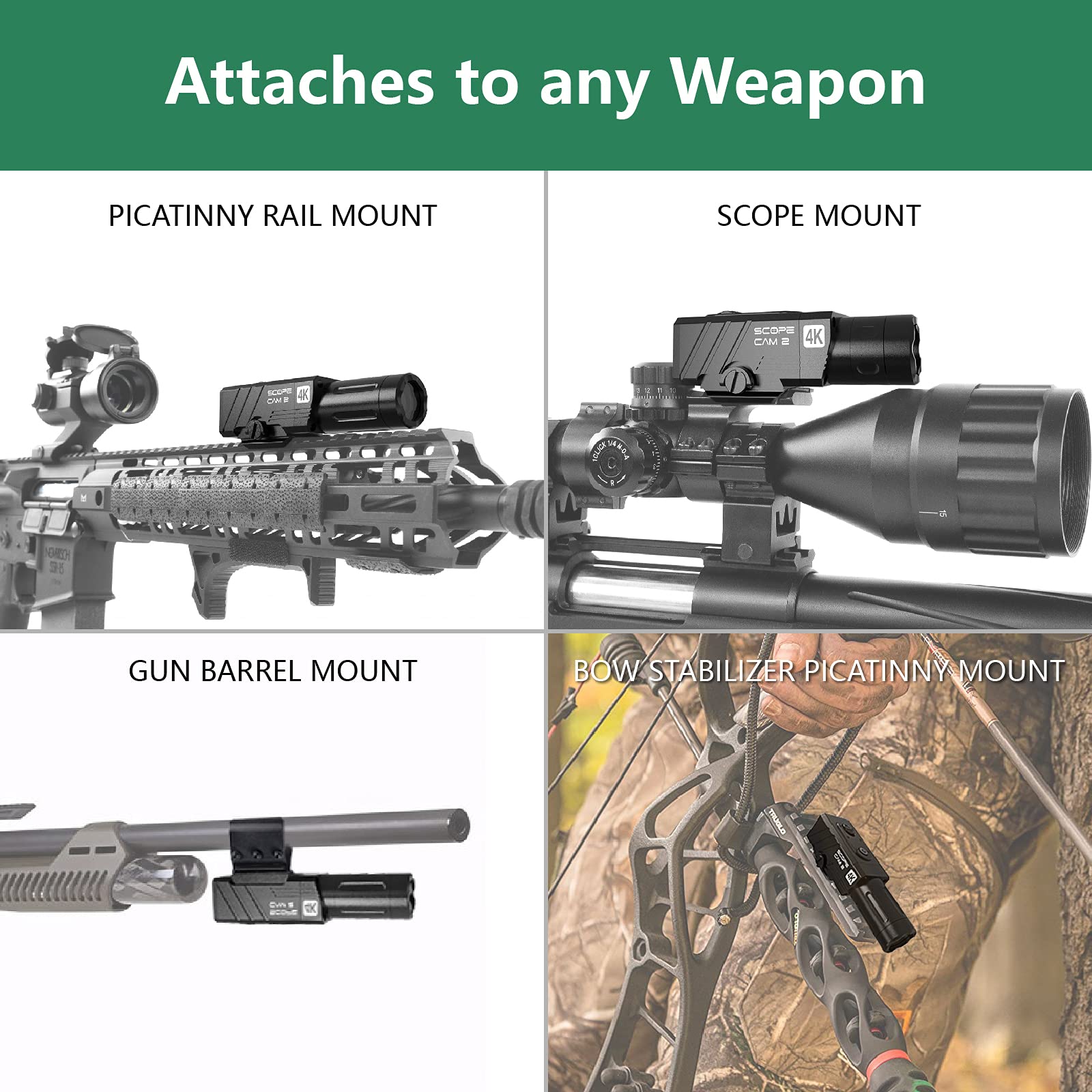 RunCam 4K Hunting Action Camera - Waterproof Shockproof ScopeCam2 with Pica-Tiny Rail Mount | Zoom Lens for Hunting, Airsoft, Paintball & Tactical Training | Perfect for Outdoor Adventures, Wildlife Observation & Shooting Sports