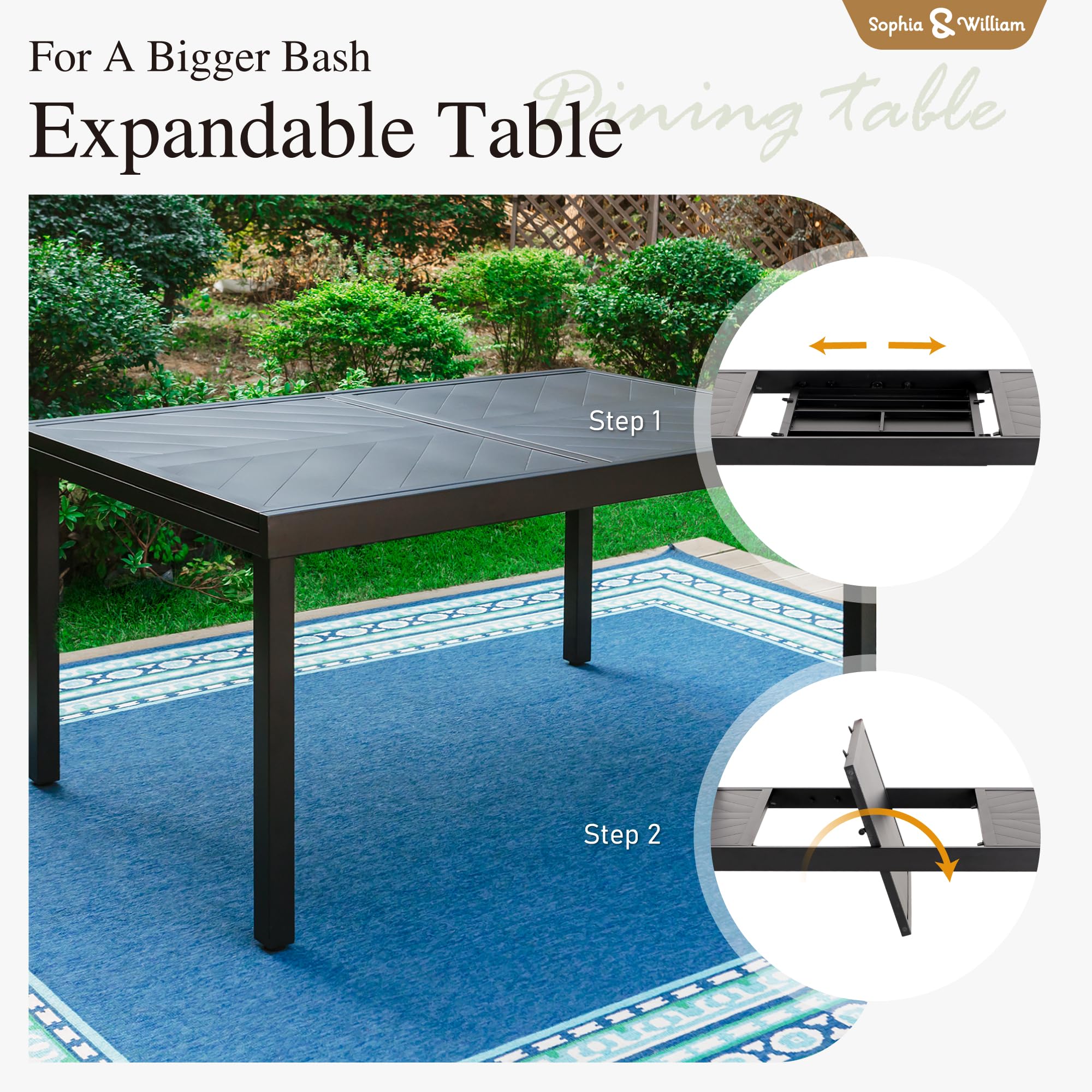 Sophia & William 8-Piece Expandable Outdoor Dining Set - Metal Patio Table & 8 Foldable Textilene Chairs in Blue | Perfect for Backyard BBQs, Poolside Gatherings & Garden Parties