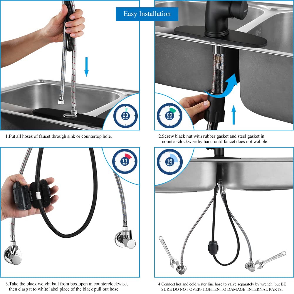Premium Matte Black Single Handle Pull Down Kitchen Faucet with Sprayer - Modern WEWE Black Kitchen Sink Faucet for Easy Cleaning & Dishwashing | Perfect for Home, Restaurant & Commercial Kitchens