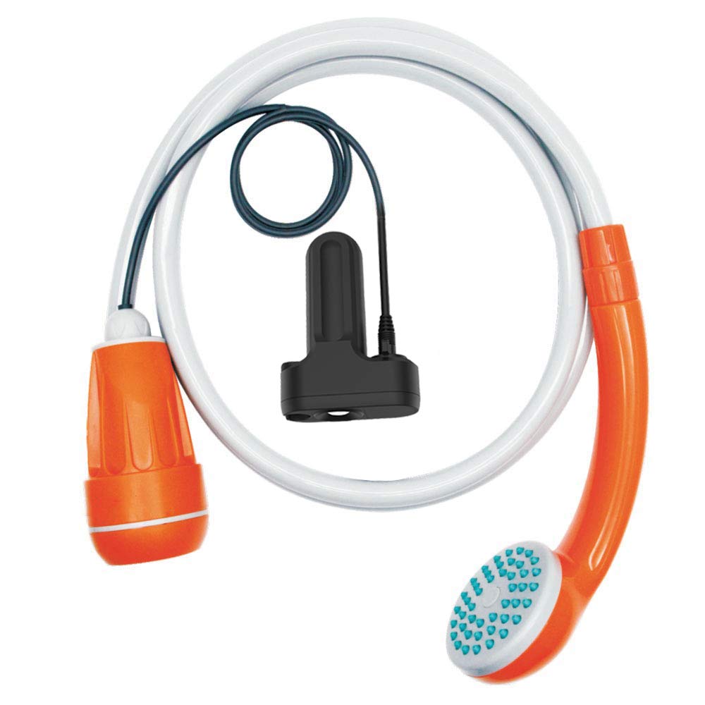 Titivate Portable Camping Shower with Submersible Pump - Outdoor Shower for Camping, Hiking & Beach - Lightweight & Rechargeable Water Pump (Orange) - Perfect for RV Trips, Backpacking & Emergency Use
