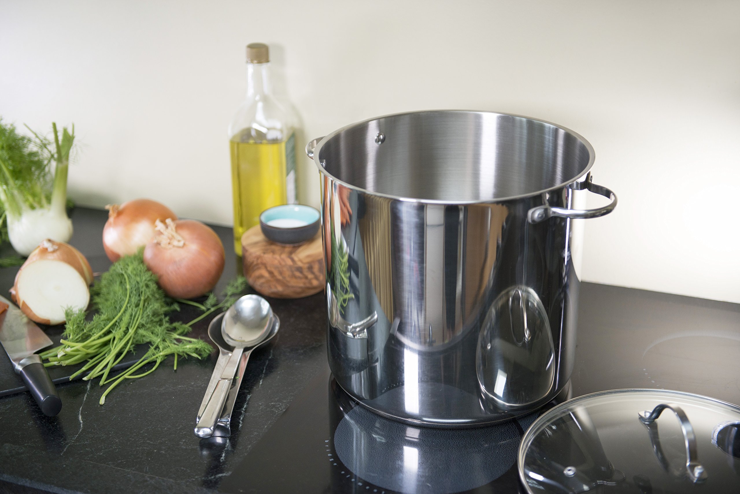 RSVP International 8 Quart Stainless Steel Stock Pot with Lid - Induction, Gas & Electric Stove Safe - Riveted Loop Handles - Dishwasher & Oven Safe - Perfect for Soups, Stews & Large Batch Cooking