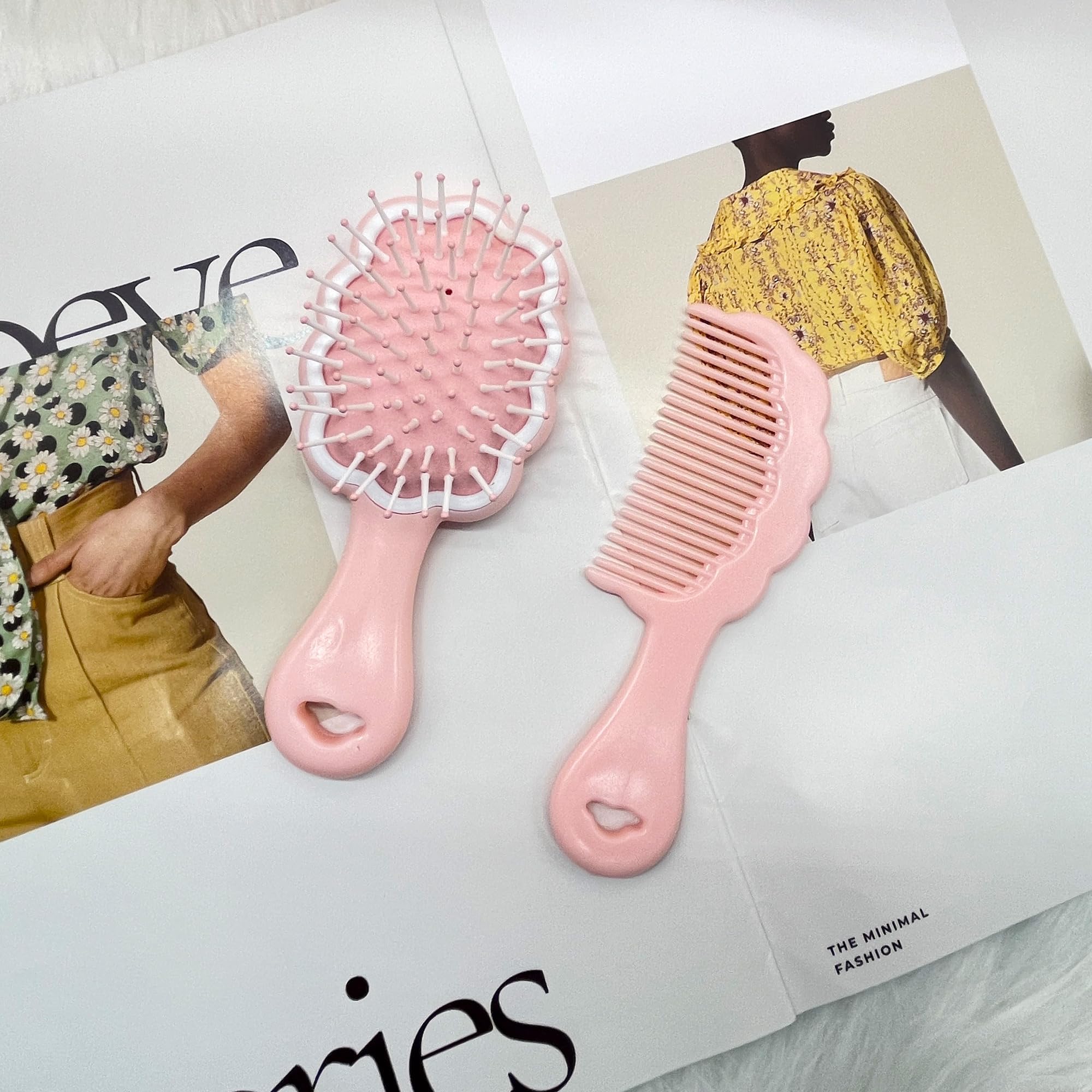 Mini Wet Hair Brush & Detangling Comb Set - 2 Piece Cloud Shaped Hairbrush for Women, Girls & Kids - Travel & Shower Use with Air Cushion for Dry/Wet Hair - Gentle Massage & Pain-Free Styling (Pink) - Perfect for Home, Travel & Salon Use