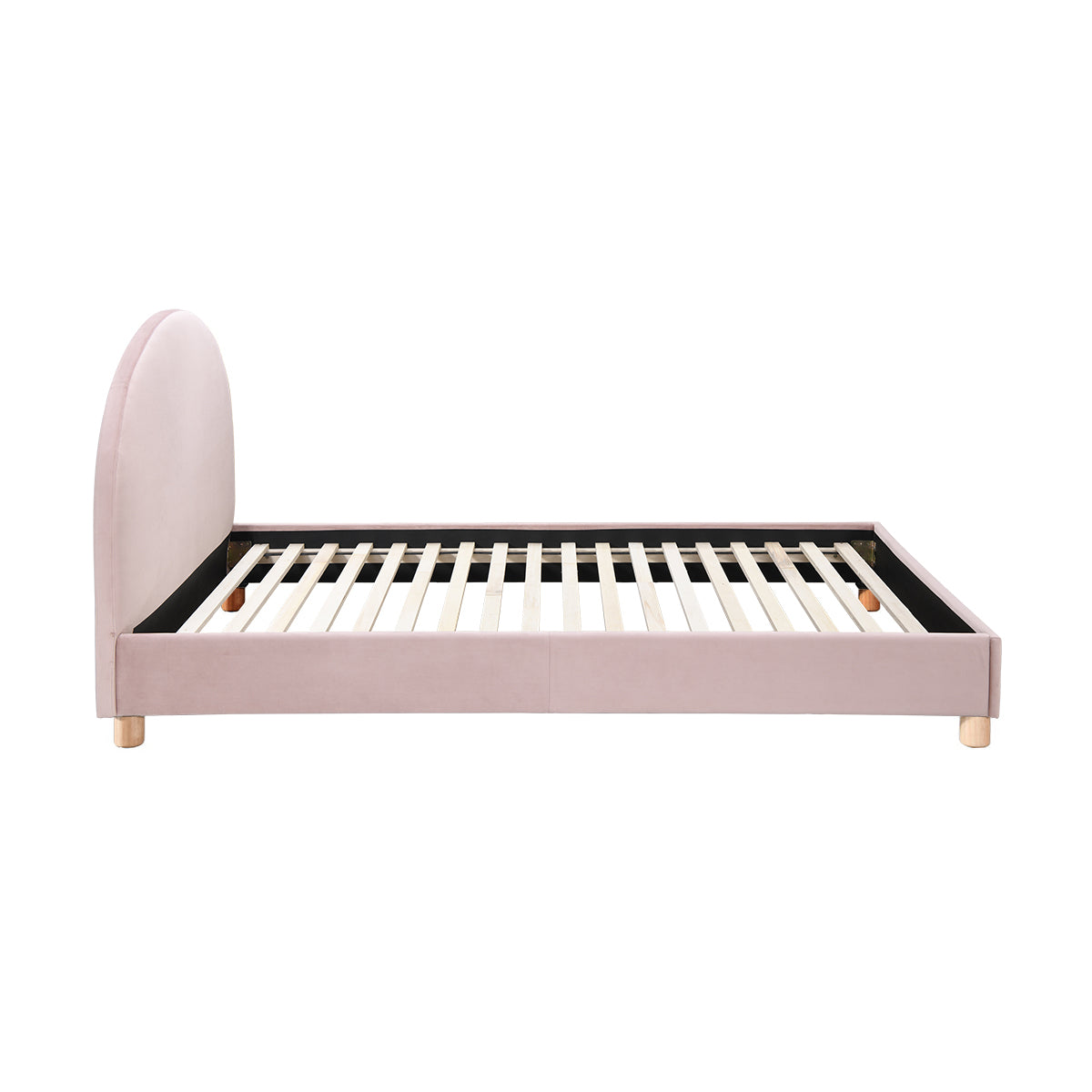 Archie Velvet King Single Bed Frame - Blush Pink Upholstered Platform Bed with Wooden Slats, Perfect for Small Bedrooms, Guest Rooms & Dormitories