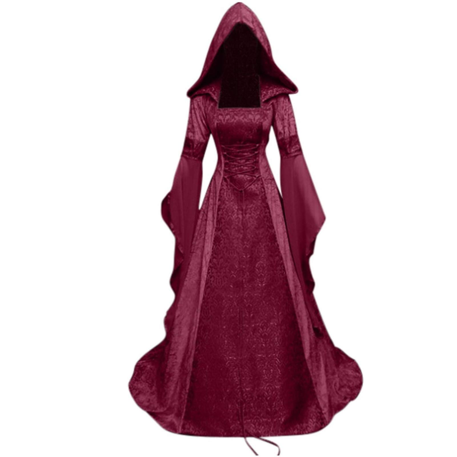F_Gotal Women's Renaissance Medieval Costume Dress - Vintage Gothic Floor Length Gown for Cosplay, Masquerade Balls & Historical Reenactments | Elegant Retro Long Dress for Halloween, LARP & Themed Parties