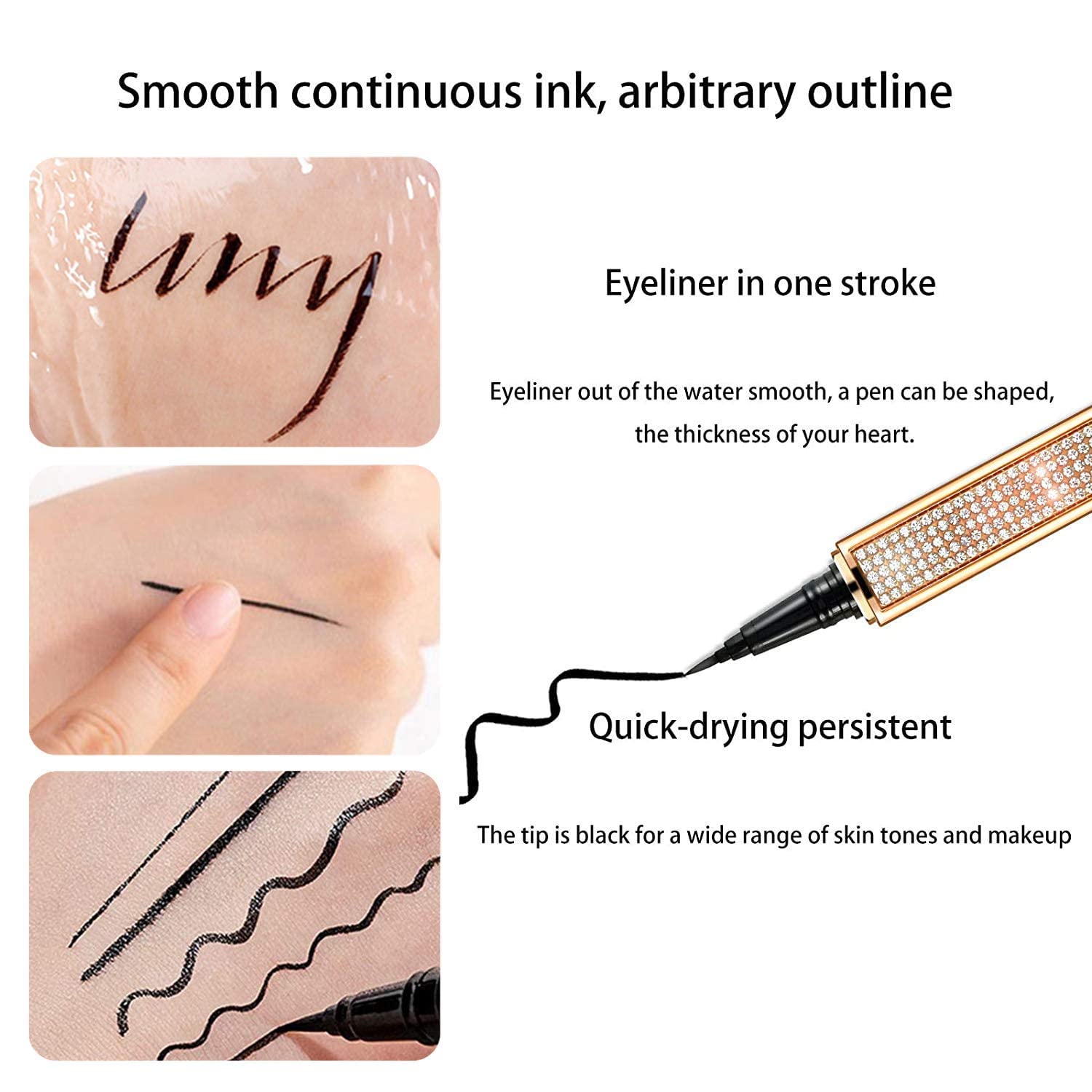 Long Lasting Matte Black Diamond Pen Eyeliner (1.8ml) - Smudge Proof & Waterproof Liquid Eyeliner for Precise Winged Liner - Perfect for Daily Makeup, Party & Special Occasions