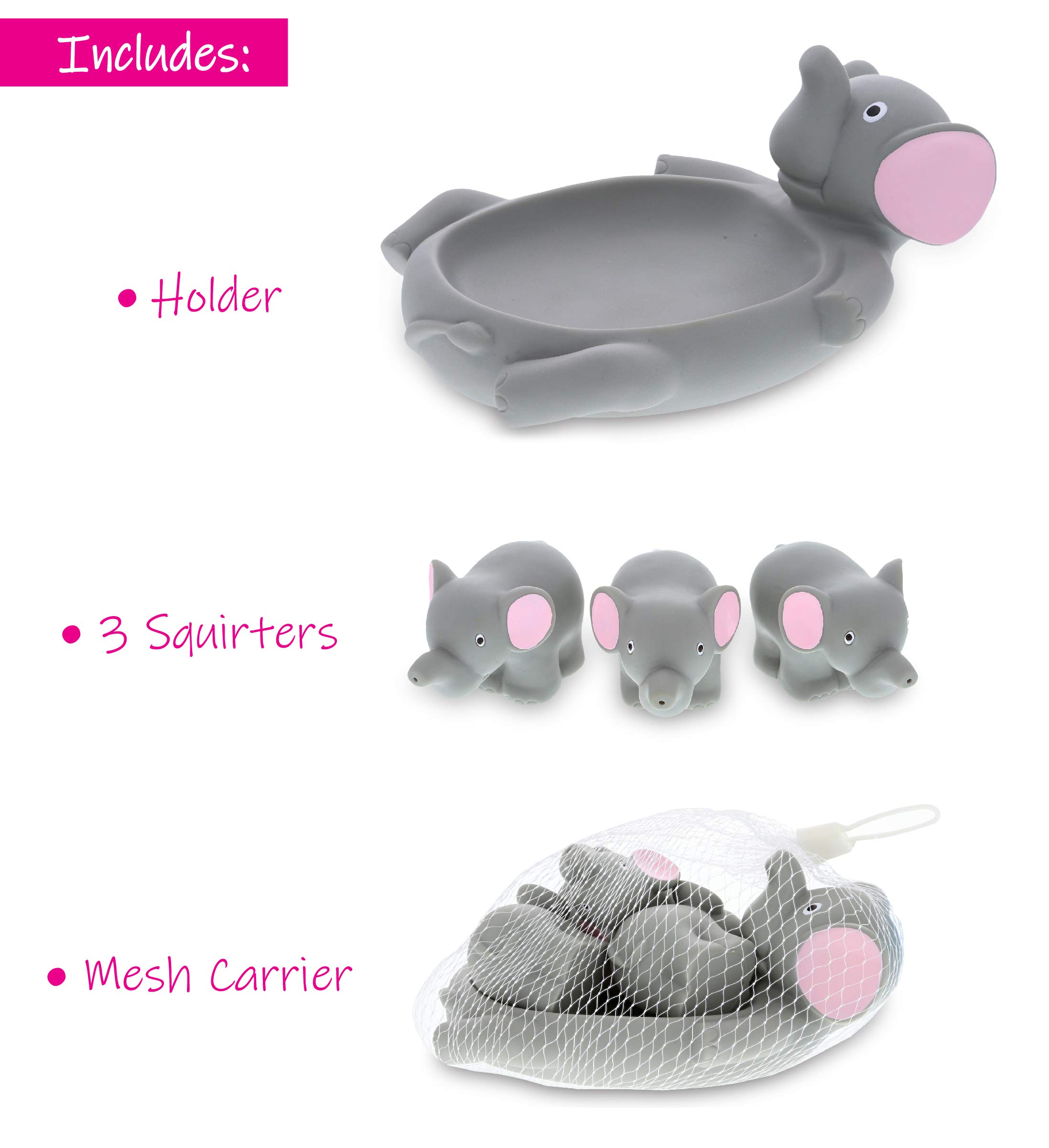 DolliBu Elephant Family Animal Bath Squirters - 4 Piece Rubber Bath Toy Set for Kids, Floating Water Squirt Toys for Bathtime & Pool Fun, Safe BPA-Free Bath Toys for Toddlers Boys & Girls (Gray Elephant) - Perfect for Sensory Play, Bath Time Learning & Outdoor Water Activities