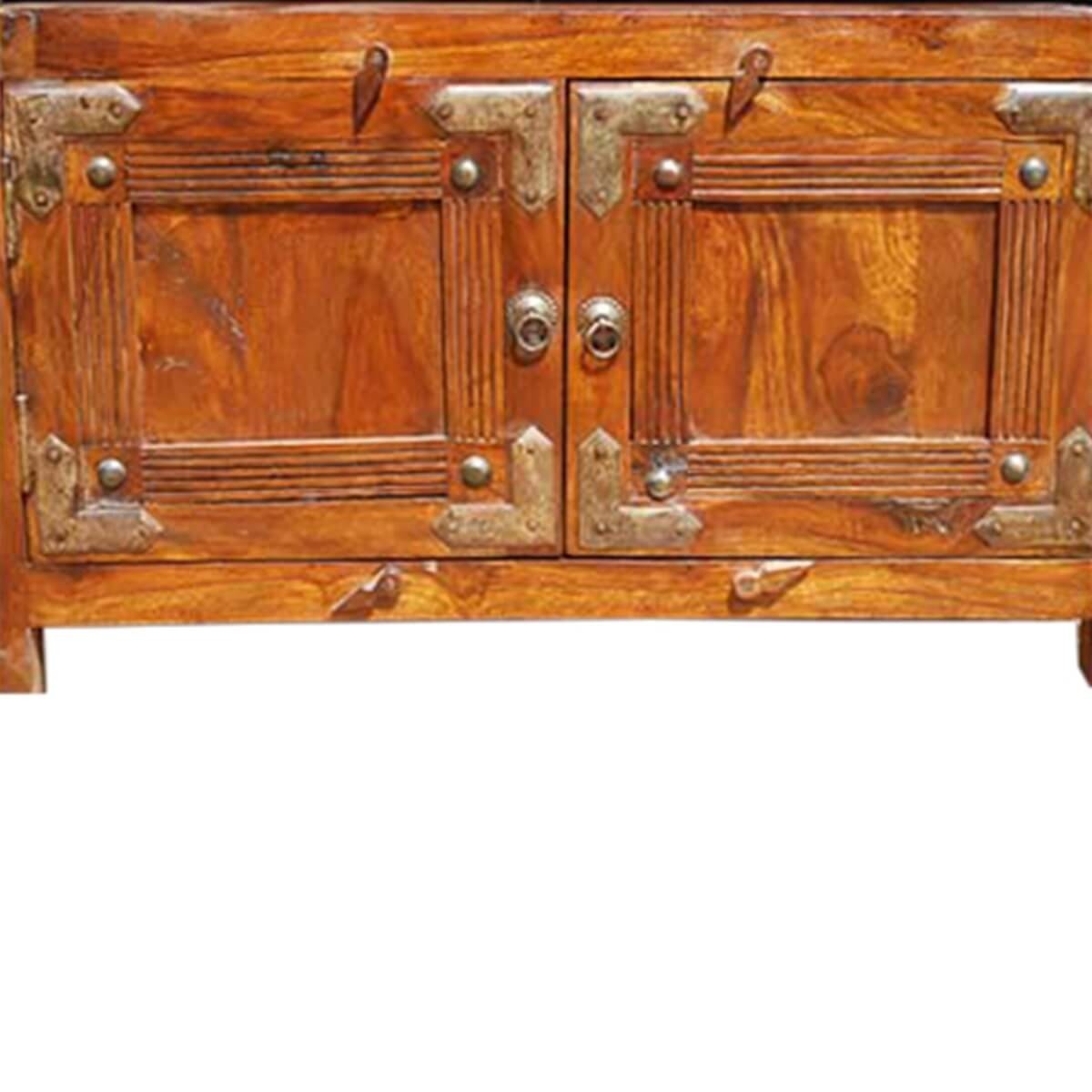 Premium Indian Solid Wood TV Stand Entertainment Center - Rustic Brown Finish for Living Room, Home Theater & Media Storage