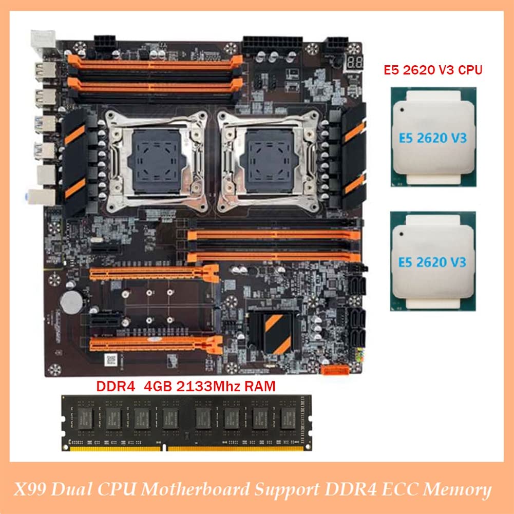 Pitxsgsia X99 Dual CPU Motherboard LGA2011 - Supports DDR4 ECC Memory, 2x Xeon E5-2620 V3 CPUs & 4GB DDR4 2133MHz RAM - Ideal for High-Performance Servers, Workstations & Gaming Rigs