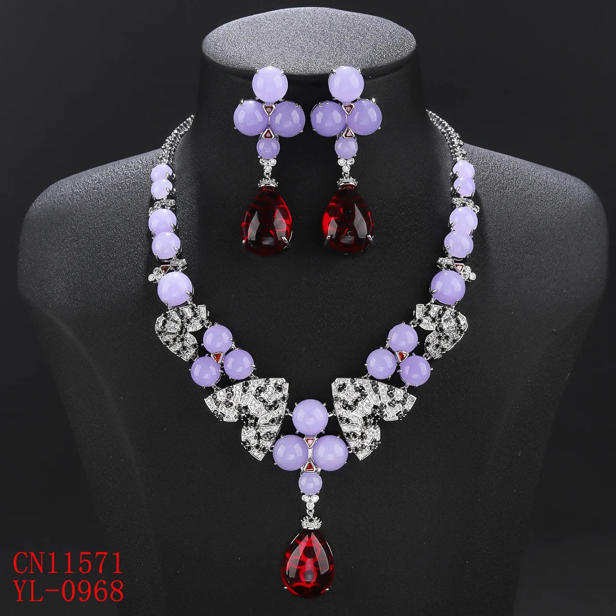 Elegant Cubic Zirconia & Chalcedony Necklace Set for Women - Wedding Jewelry, Party Accessories, Anniversary Gift - Perfect for Bridal Shower, Evening Events & Special Occasions