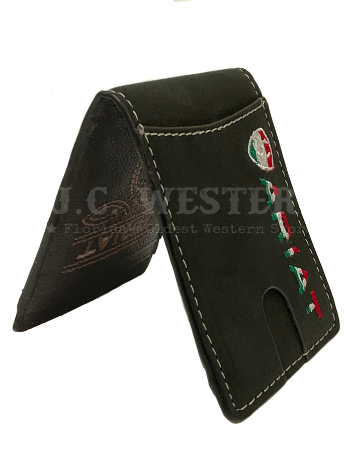 Ariat A3555401 Men's Leather Money Clip Wallet with Mexico Flag Design - Black - Perfect for Everyday Use & Travel Accessories