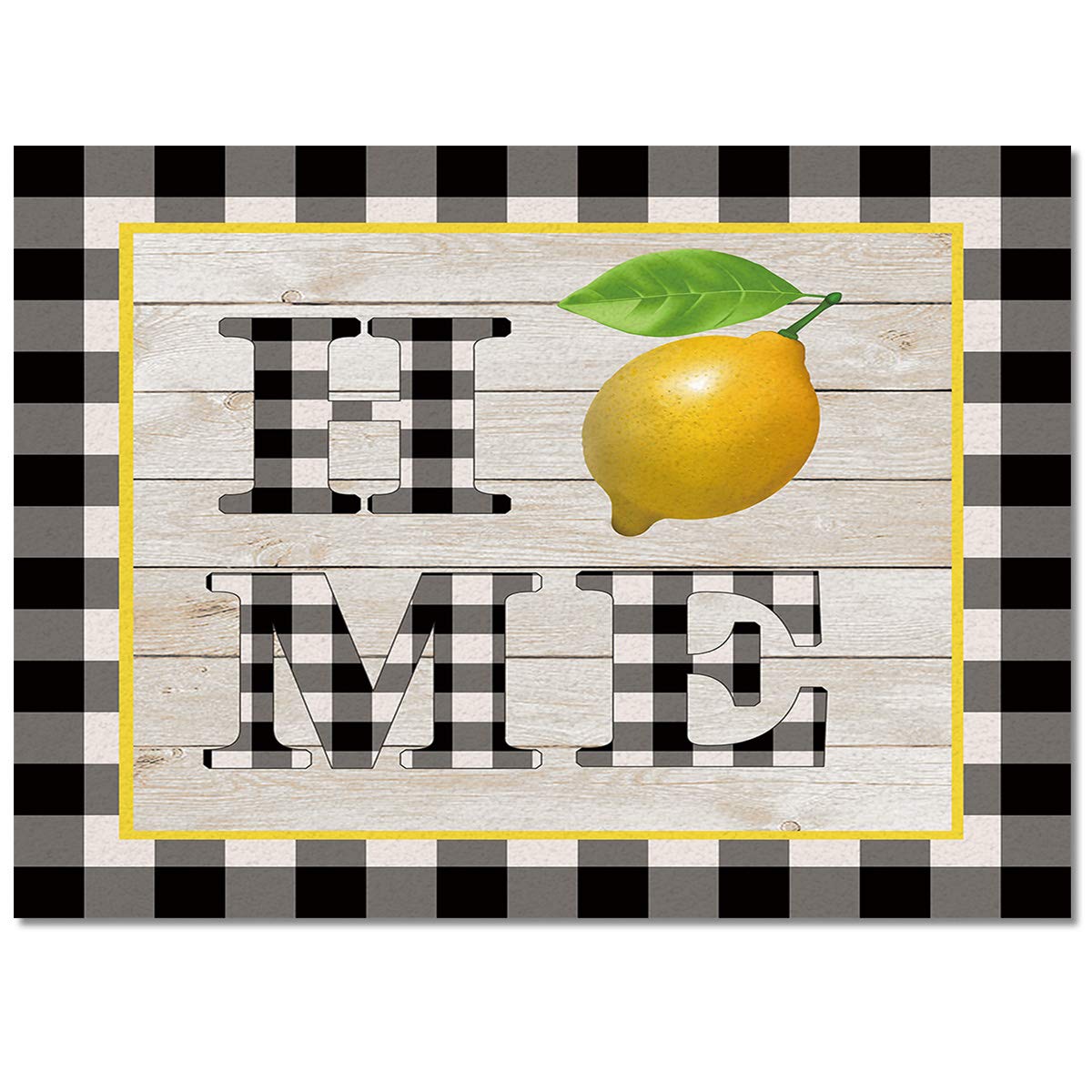 4'x7' Yellow Fruit Lemon Black & White Lattice Area Runner Rug - Washable Indoor/Outdoor Carpet for Kitchen, Living Room, Bathroom, Bedroom, Classroom & Laundry Room - Retro Farmhouse Doormat for Entryway, Hallway & Home Decor