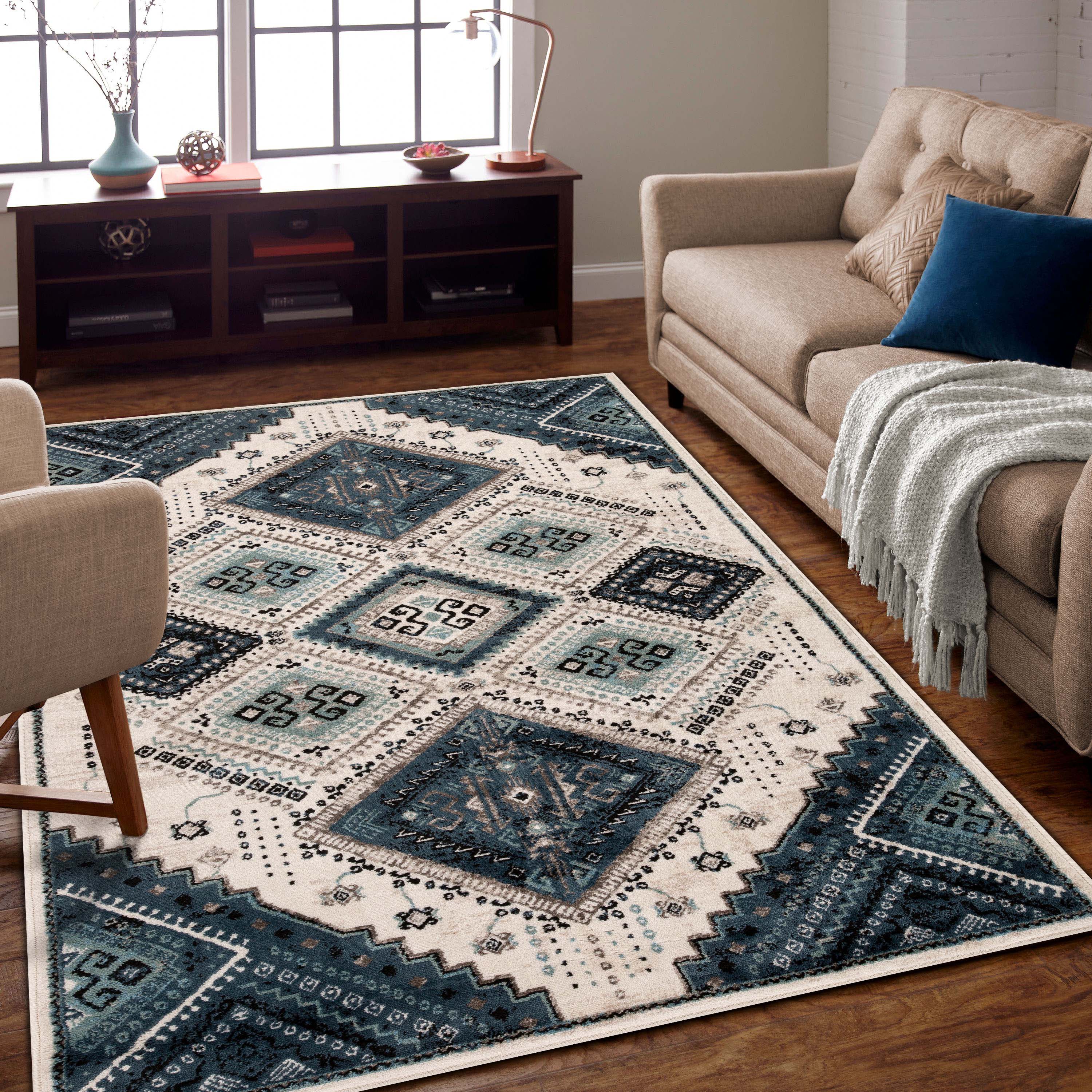 Poway Geometric Medallion Indoor Area Rug - Non-Slip Modern Bohemian Design Rug for Living Room, Bedroom, and Office Decor