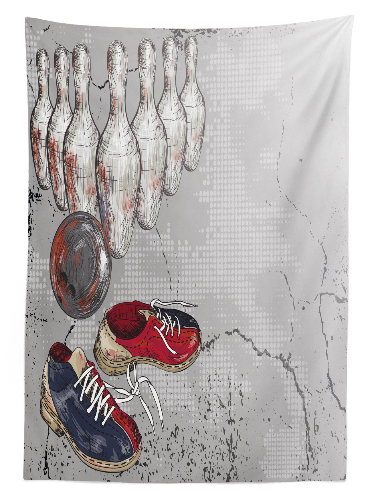 Ambesonne Bowling Party Tablecloth - Grunge Style Bowling Shoes, Pins & Ball Print - Washable Outdoor Picnic Table Cover 58