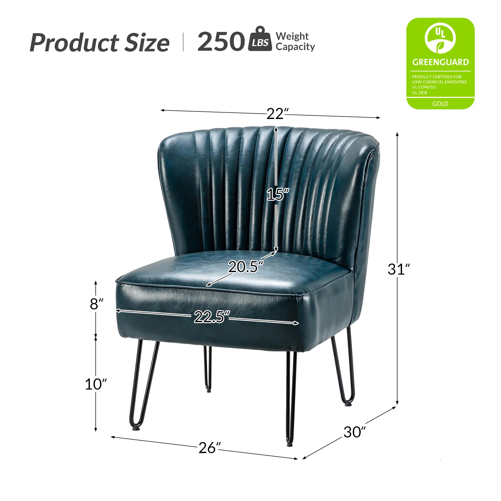 HULALA HOME Set of 2 Mid Century Modern Faux Leather Accent Chairs with Metal Base - Comfortable Upholstered Armless Side Chairs for Living Room, Bedroom, Office in Turquoise - Perfect for Small Spaces, Reading Nooks & Guest Seating
