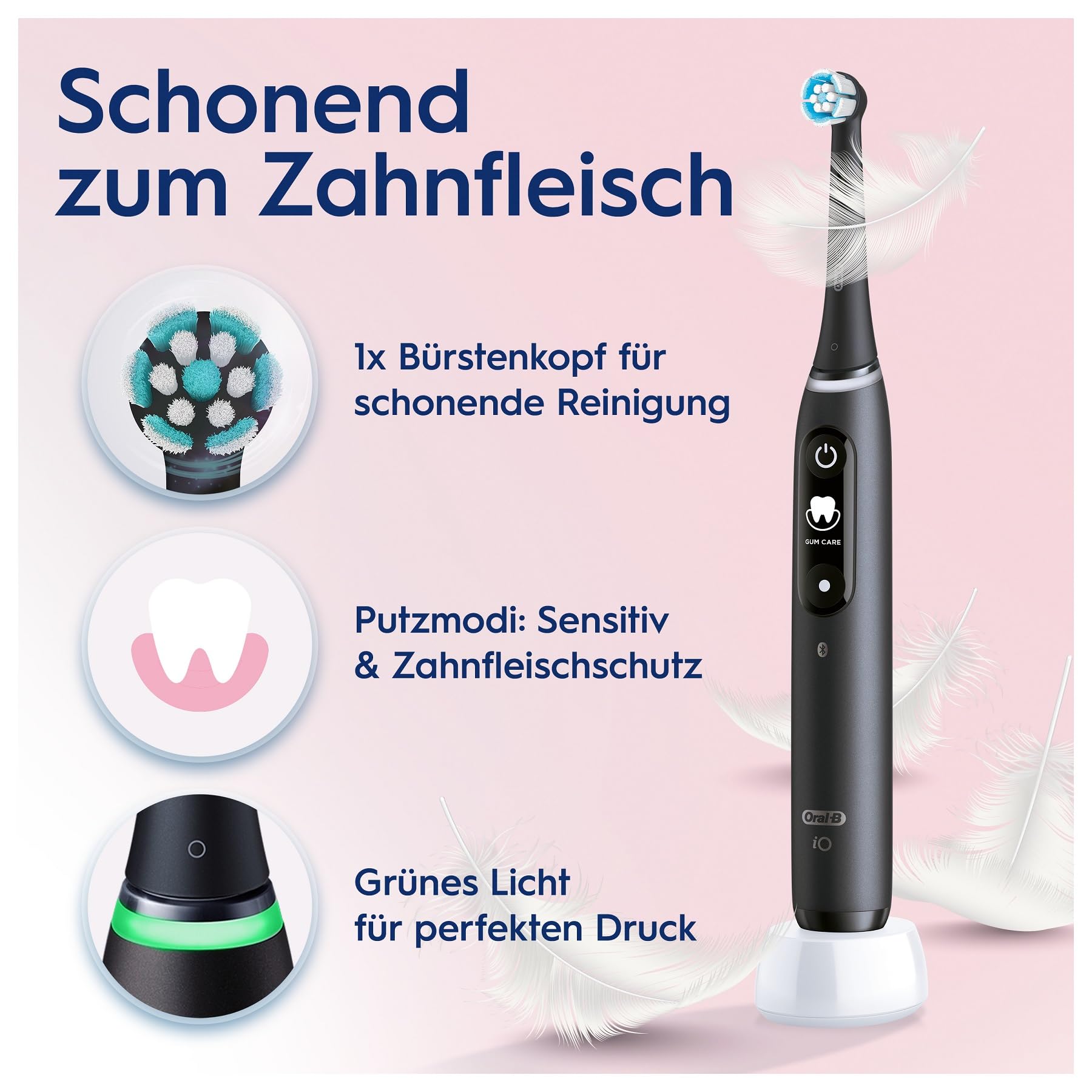 Oral-B iO Series 6 Electric Toothbrush - Pink Sand (JAS22) | Rechargeable with Smart Pressure Sensor & Bluetooth Connectivity for Gentle & Effective Cleaning at Home or Travel
