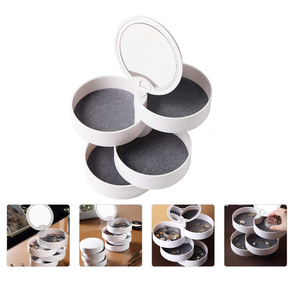 1pc Rotating Jewelry Organizer - Leather Drawer Rack for Rings, Earrings & Necklaces | Makeup Storage Case | White Plastic Cosmetic Display for Vanity, Dresser & Travel