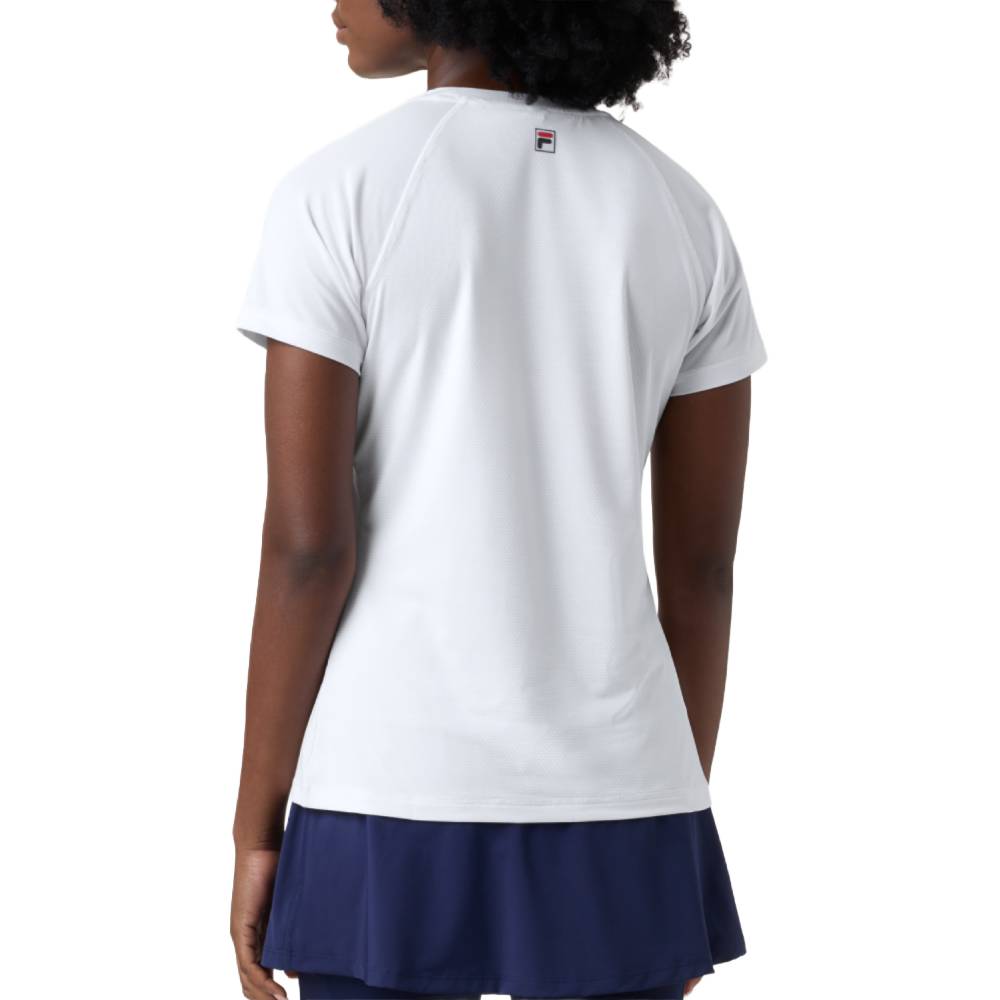 Fila Women's Essential Short Sleeve Mesh Back Athletic Top - Breathable Workout Shirt for Running, Yoga & Gym - White