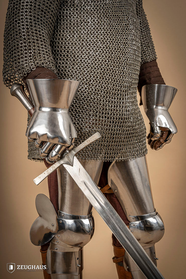 Premium Hourglass Gauntlets 1350 & 1410 - 1.6mm Polished Stainless Steel Armor for LARP, Cosplay & Medieval Reenactment - Perfect for Renaissance Fairs & Theater Performances