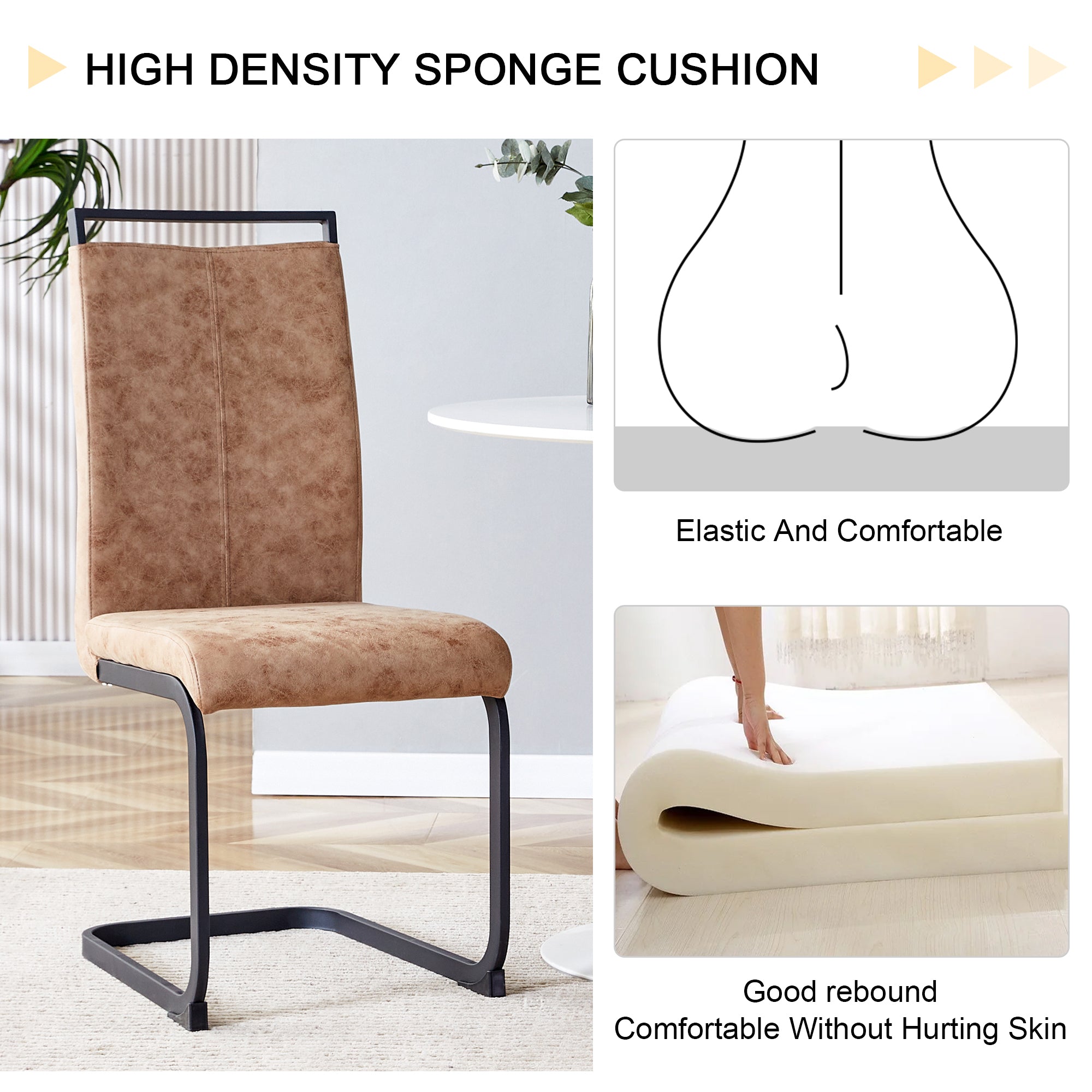 High Back Upholstered Dining Chairs Set of 2 - Modern Tech Fabric C-Shaped Tube Design with Black Metal Legs for Kitchen, Dining Room, Office, Patio & Guest Seating | Comfortable & Stylish Brown Chairs for Home Decor