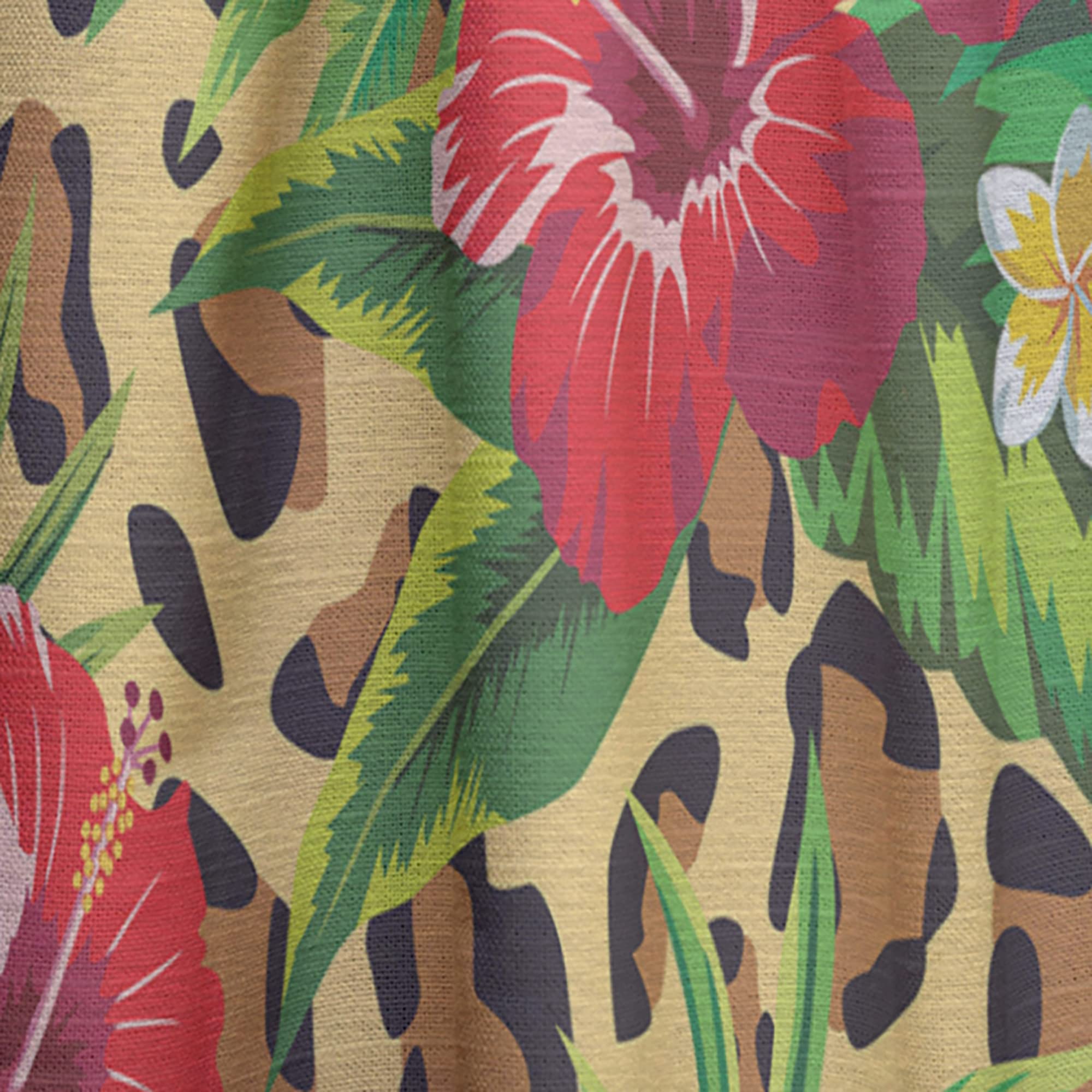 Tropical Hibiscus & Plumeria Flower Curtains with Palm Leaves - Thermal Insulated Blackout Drapes for Bedroom & Living Room - Single Panel 52x90 Inches - Perfect for Beach House Decor, Vacation Rental, or Tropical Theme Room