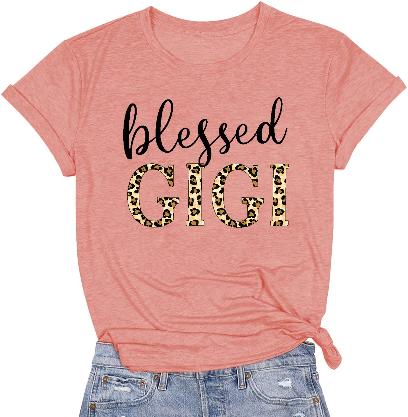 Blessed Gigi Shirts for Grandma - Women's Leopard Print Graphic T-Shirt - Comfortable Cotton Tee for Mimi & Gigi - Perfect Gift for Grandmothers, Mother's Day & Family Gatherings