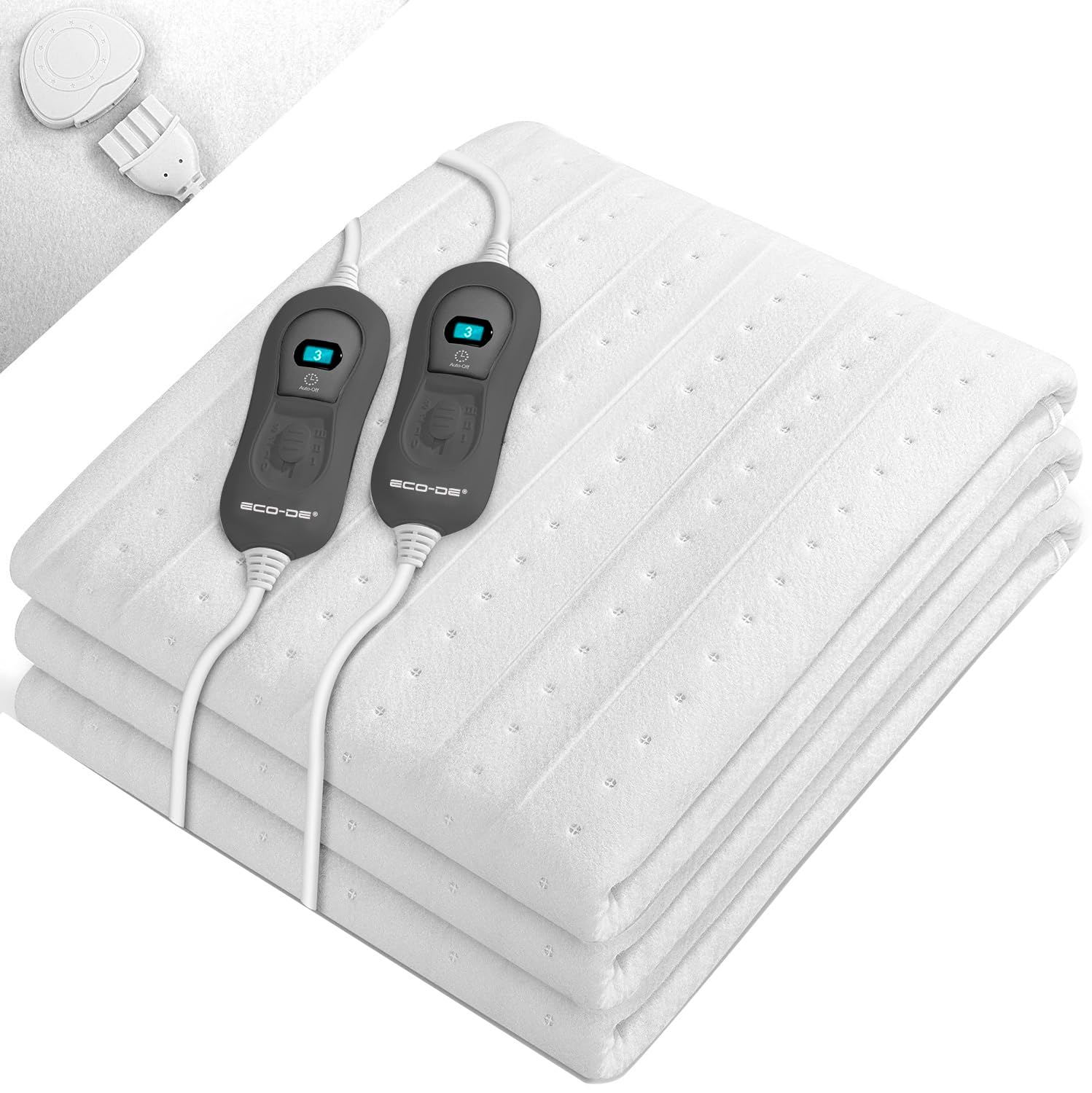 ECODE® Electric Heated Mattress Pad - 140x160cm, 3 Heat Settings, Auto Shut Off (90 Min), CE Certified, Washable, Dual Controls - Perfect for Winter Warmth & Cozy Nights in Bed