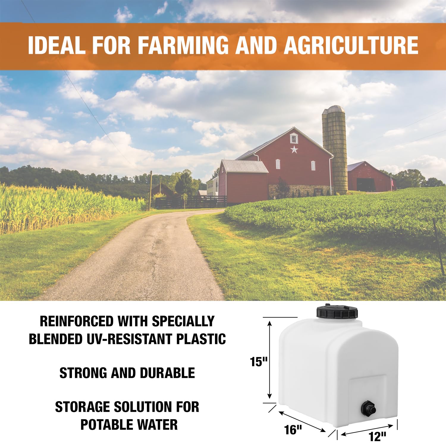 RomoTech 8 Gallon Polyethylene Water Storage Tank - USA Made, Rust & Corrosion Proof, for Water & Non-Flammable Liquids - Perfect for RV, Camping, Emergency Water Supply & Agricultural Use