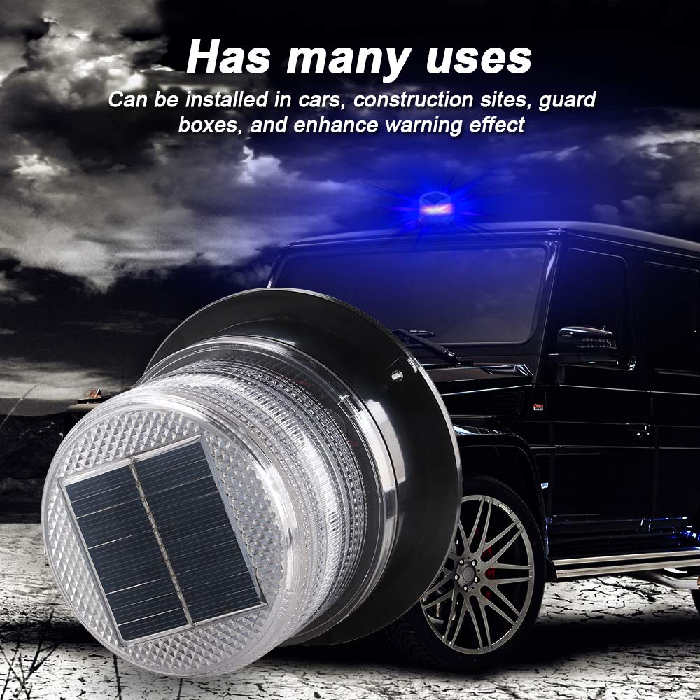 Sidaqi 12V Solar-Powered LED Beacon Strobe Light with Magnetic Base - Red & Blue Emergency Warning Flashing Lights for Forklifts, Construction Vehicles, Trucks - Ideal for Roadside Safety, Work Zones & Hazardous Areas