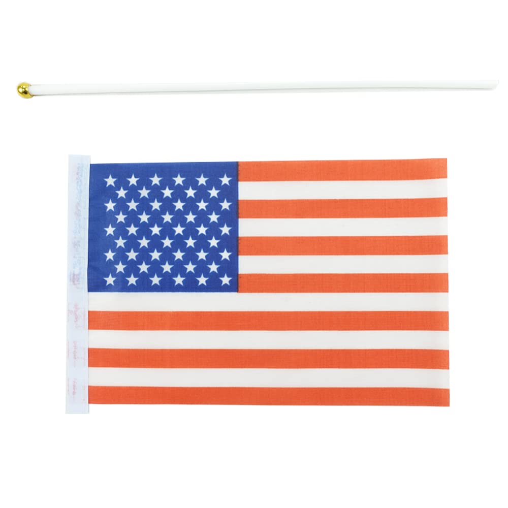 USA Flag Small Stick Mini Hand Held American Flags - 12 Pack (1 Dozen) for Patriotic Decorations, Parades, Parties & Sporting Events