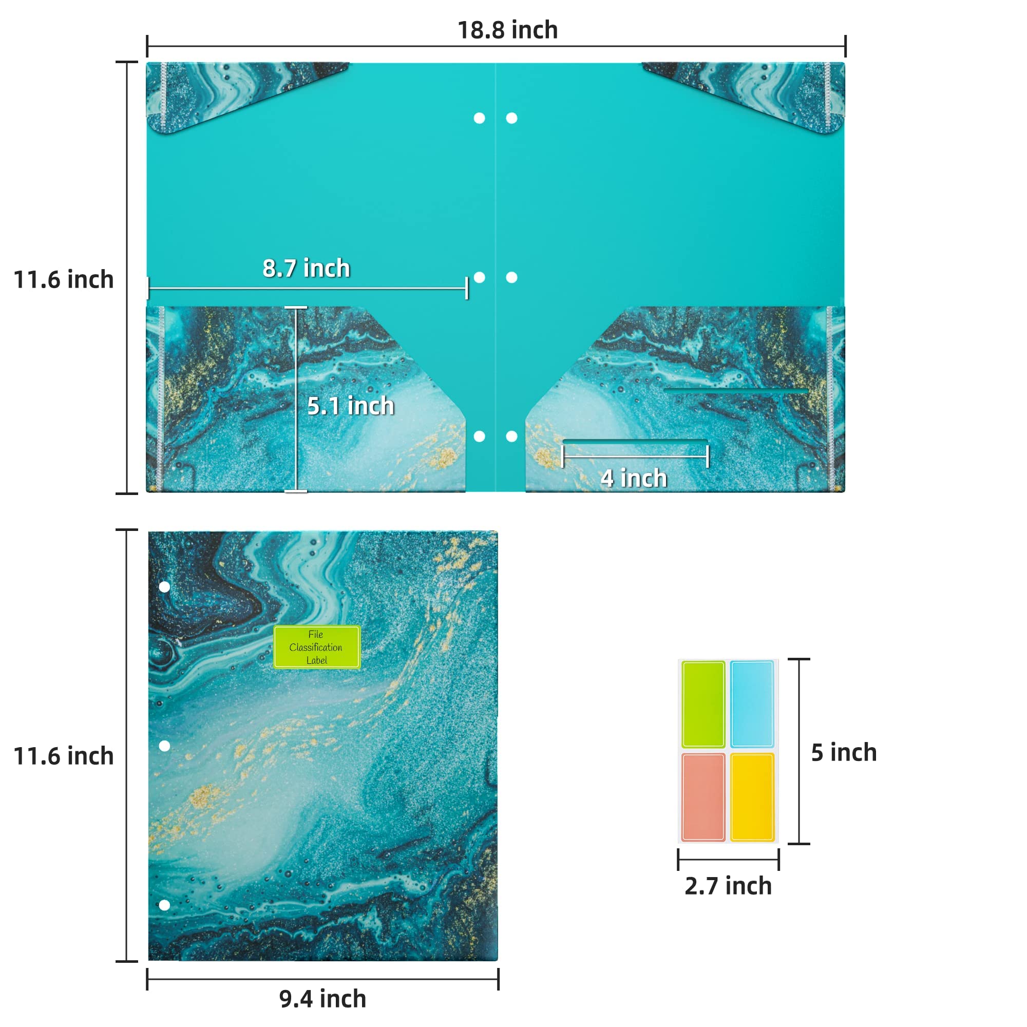 Waterproof Plastic Folders with Pockets - 6-Pack Letter Size (11