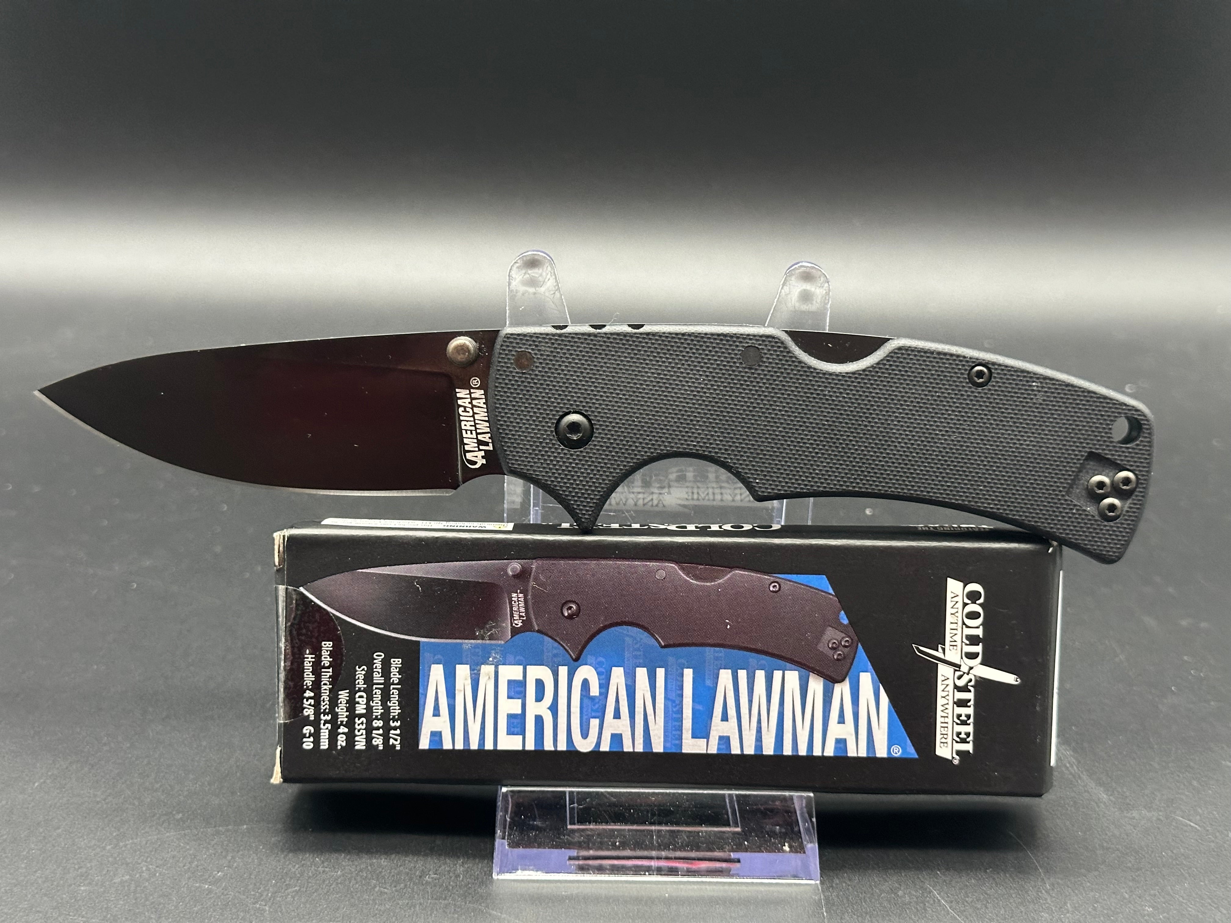 Cold Steel American Lawman Knife - Black Handle, S35VN Steel Blade - Tactical Folding Knife for Outdoor, Camping & Survival