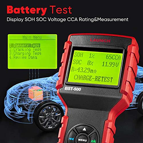 LAUNCH BST-500 12V/24V Car Battery Load Tester - 100-2000CCA Automotive Battery & Alternator Diagnostic Tool for Cars, Trucks, Boats, Lawn Mowers - Works with Flooded, AGM, Gel, EFB Batteries | Perfect for Mechanics, DIY Auto Repair & Fleet Maintenance