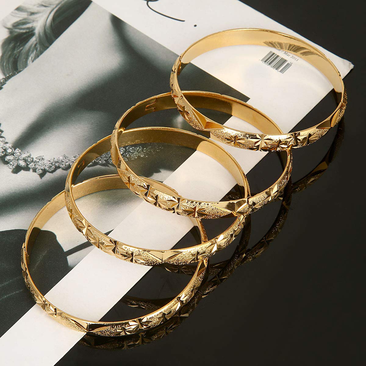 4pcs Ethiopian Gold Color Bangles - African Tribal Jewelry for Women - Perfect for Weddings, Parties & Cultural Events | Handmade Dubai Style Bracelets