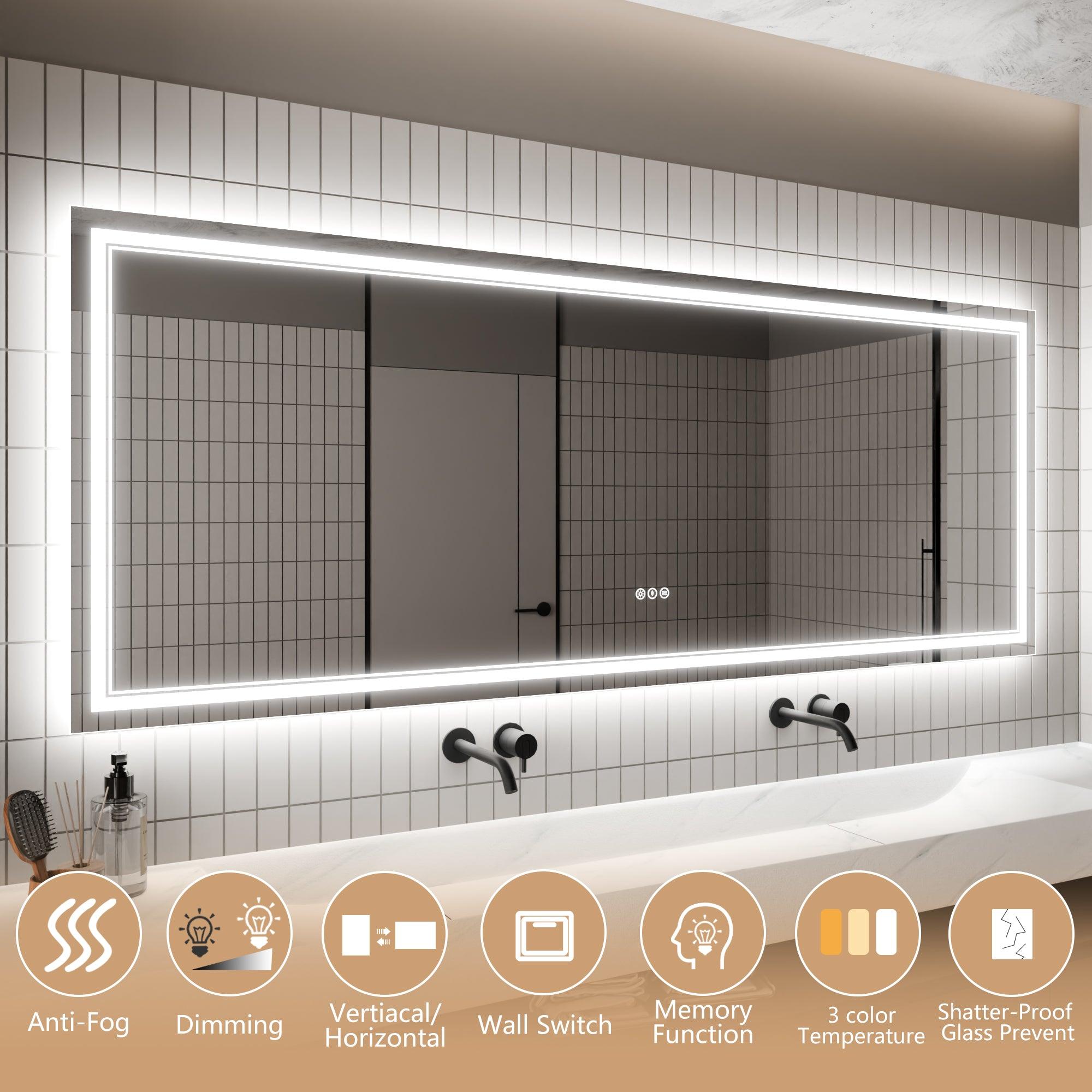Anti-Fog LED Bathroom Mirror with Dimmable Backlit & Touch Switch - GlareGuard Illuminated Vanity Mirror for Makeup, Shaving & Home Decor