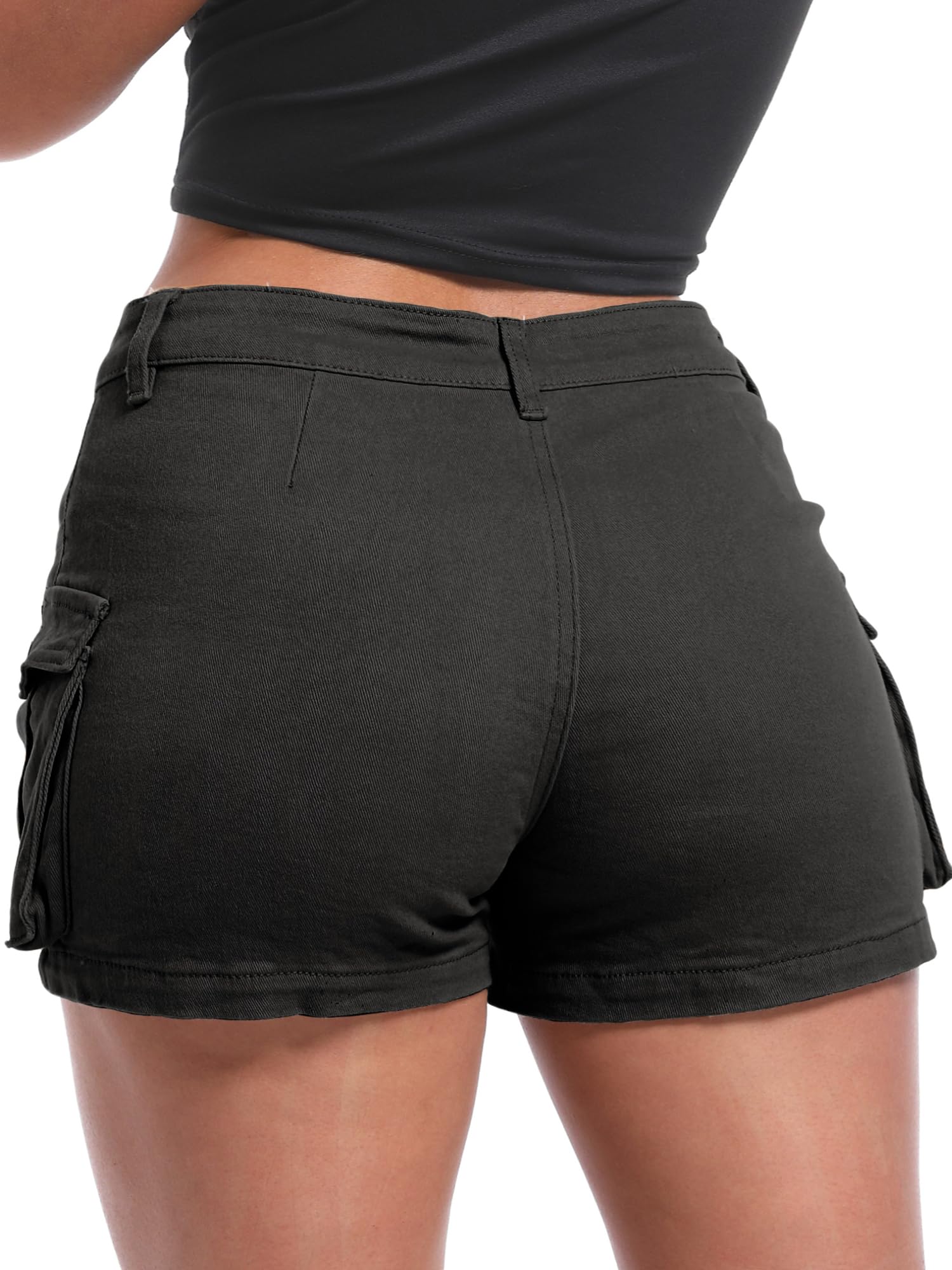 ELLEVEN Women's High-Stretch Cargo Shorts - Y2K Mini Denim Shorts with Pockets | High Waisted Slim-Fit Jean Shorts for Women | Perfect for Summer, Casual Outfits & Streetwear Fashion