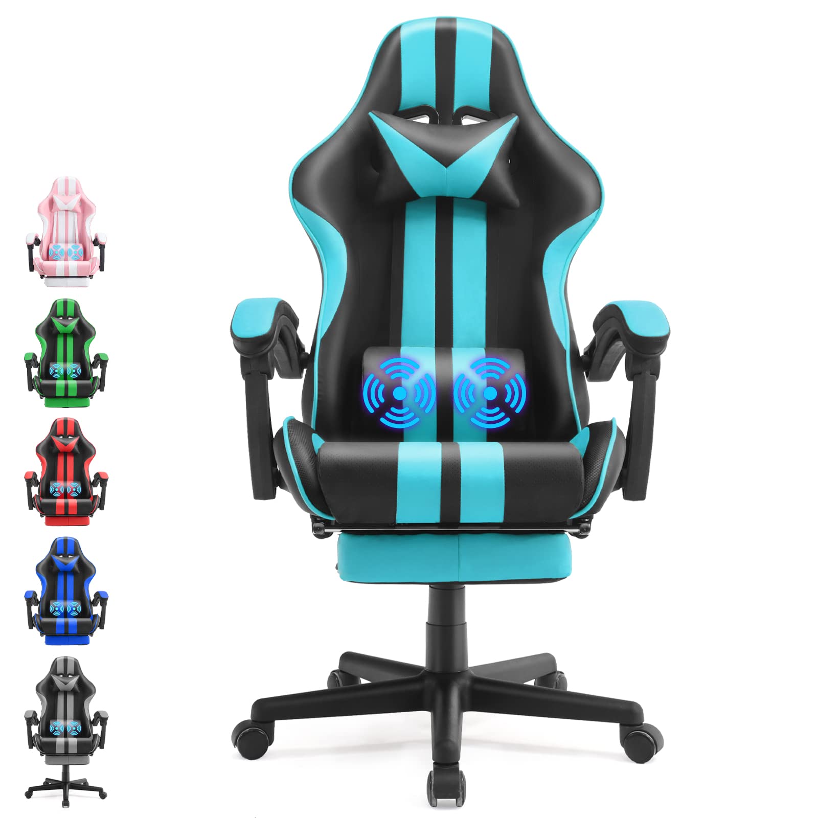 Premium Miami Blue Ergonomic Gaming Chair for Adults & Teens - High Back PC Gaming Chair with Lumbar Support - Perfect for Esports, Streaming & Office Work