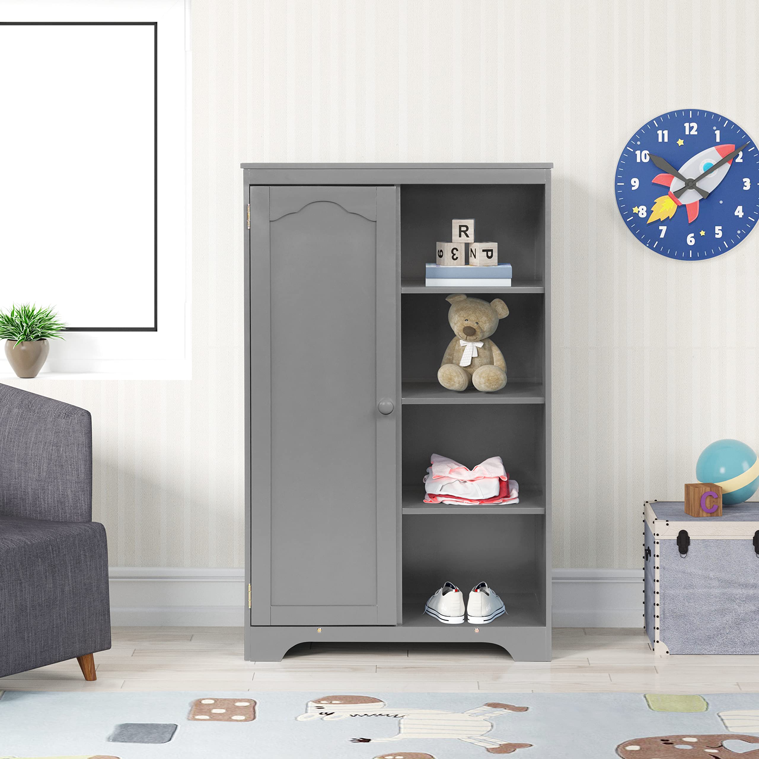 Blue Storage Cabinet - Corner Cabinet with 1 Door & 4 Shelves, Utility Sideboard for Kitchen, Bathroom, or Office Organization - Space-Saving Storage Solution for Home & Office